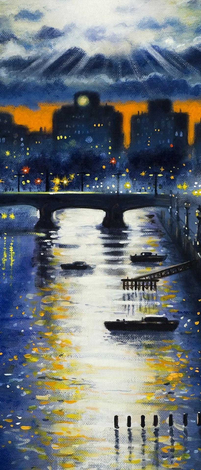 John Duffin, Crepuscolo del Tamigi (Ponte di Waterloo da Blackfriars Bridge) in vendita 3