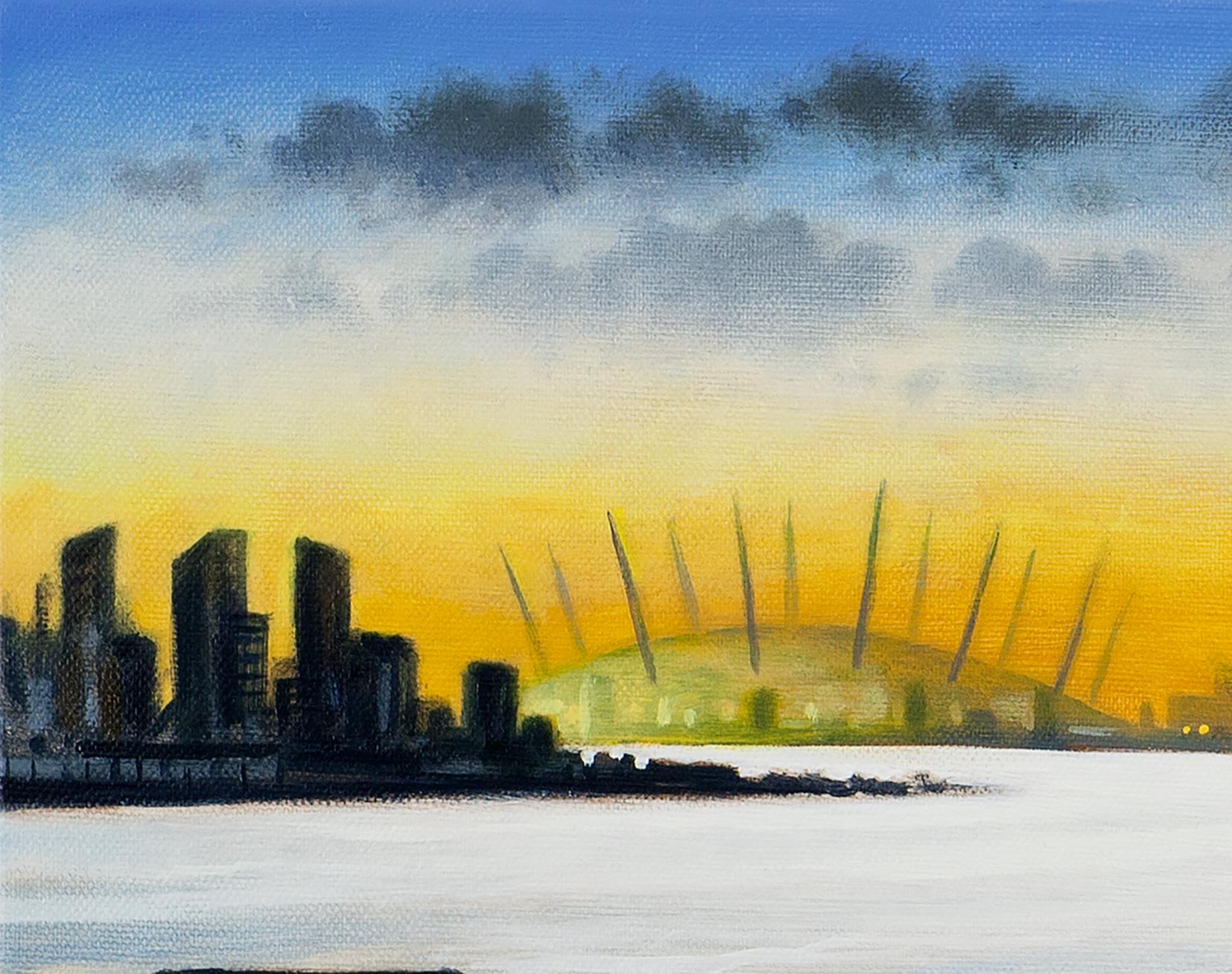 London Panorama - Greenwich Shoreline, cityscape art, urban art, Thames art  - Painting by John Duffin