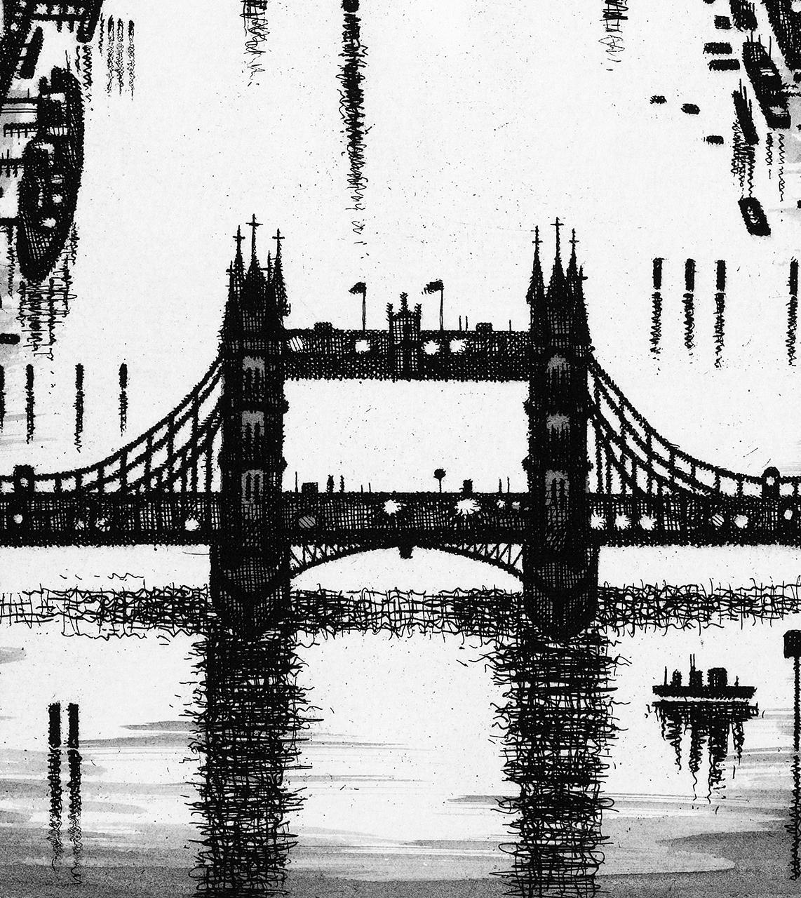 John Duffin, pont de la Tamise - vue sur l'ouest, art londonien, art des paysages urbains, art fluvial en vente 2