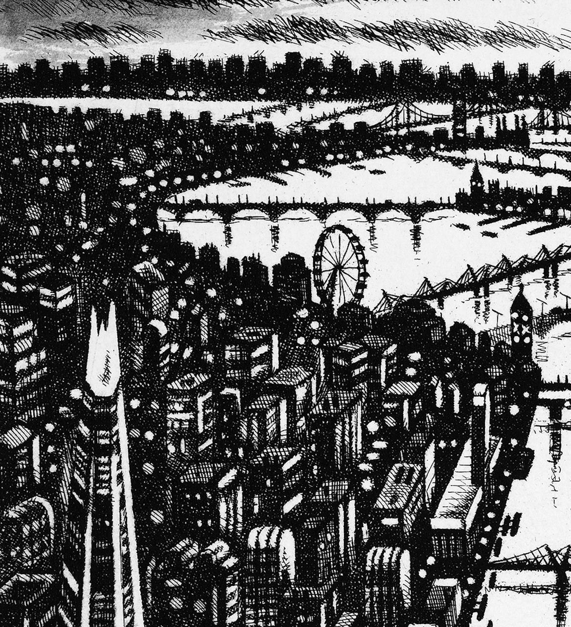 John Duffin, pont de la Tamise - vue sur l'ouest, art londonien, art des paysages urbains, art fluvial en vente 3
