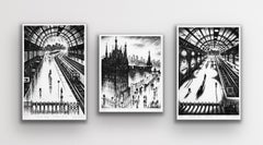 Kings Cross Rain, Evening Train and Coastal Trains triptych