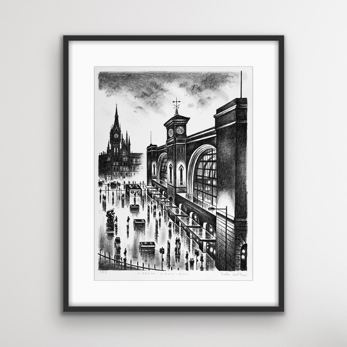 Londra King's Cross, Paesaggio urbano, Stampa di Londra in edizione limitata, Arte dei pendolari - Print Contemporaneo di John Duffin