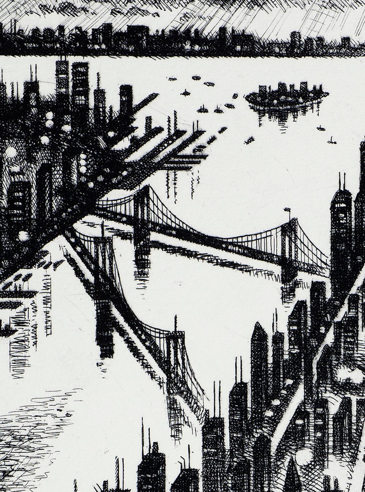 L'isola di Manhattan con la Statua della Libertà e Brooklyn viste dal Rockefeller Centre. Uno dei panorami più belli del mondo, ti amerò sempre New York...
John Duffin è disponibile online e nella nostra galleria Wychwood Art. Johns è un pittore e