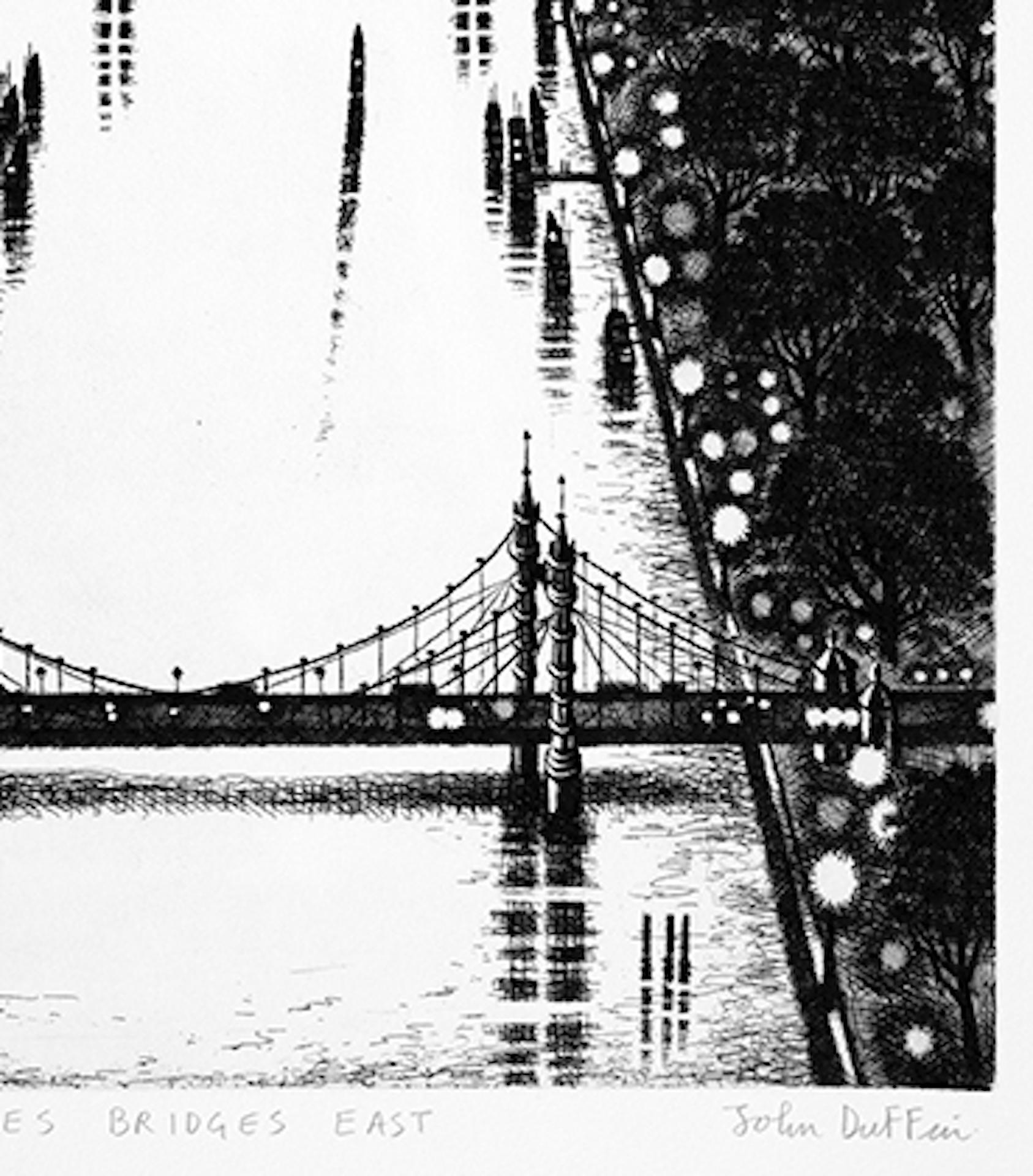Thames Bridge East, London Cityscape Prints, Original Monochromatic Artwork For Sale 2