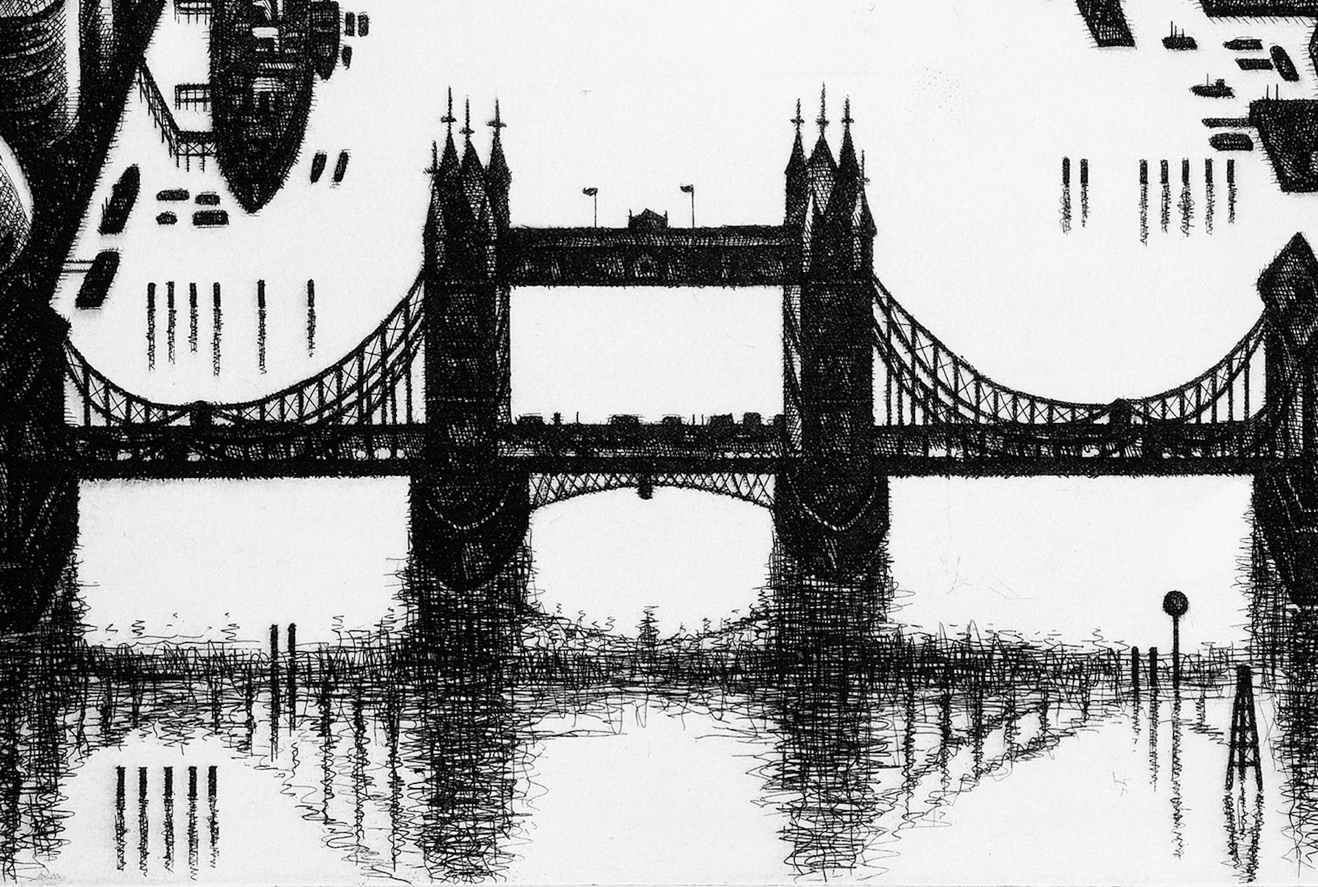 Thames Bridges Dusk, Limited Edition London Cityscape Print, Monochrome Art For Sale 2