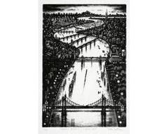 I ponti sul Tamigi con vista su John East con stampa all'acquaforte di John Duffin