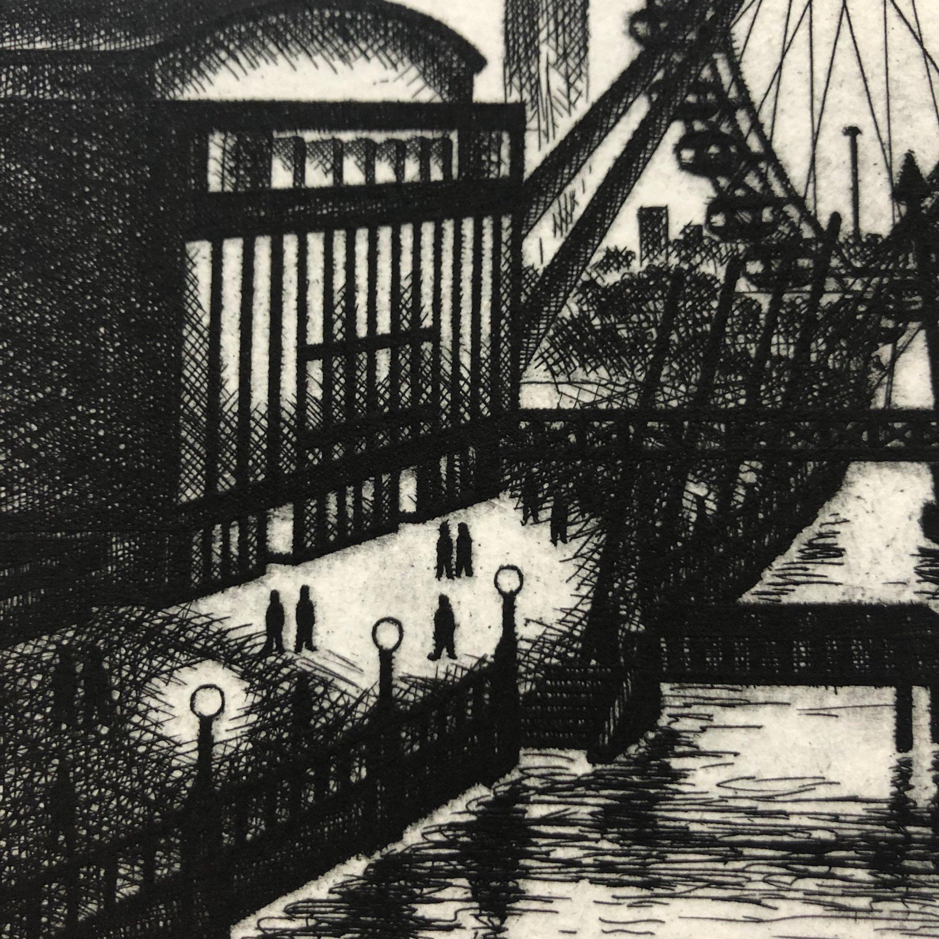 Atardecer en el puente de Waterloo POR JOHN DUFFIN, Arte londinense, Paisaje urbano monótono Aguafuerte en venta 1