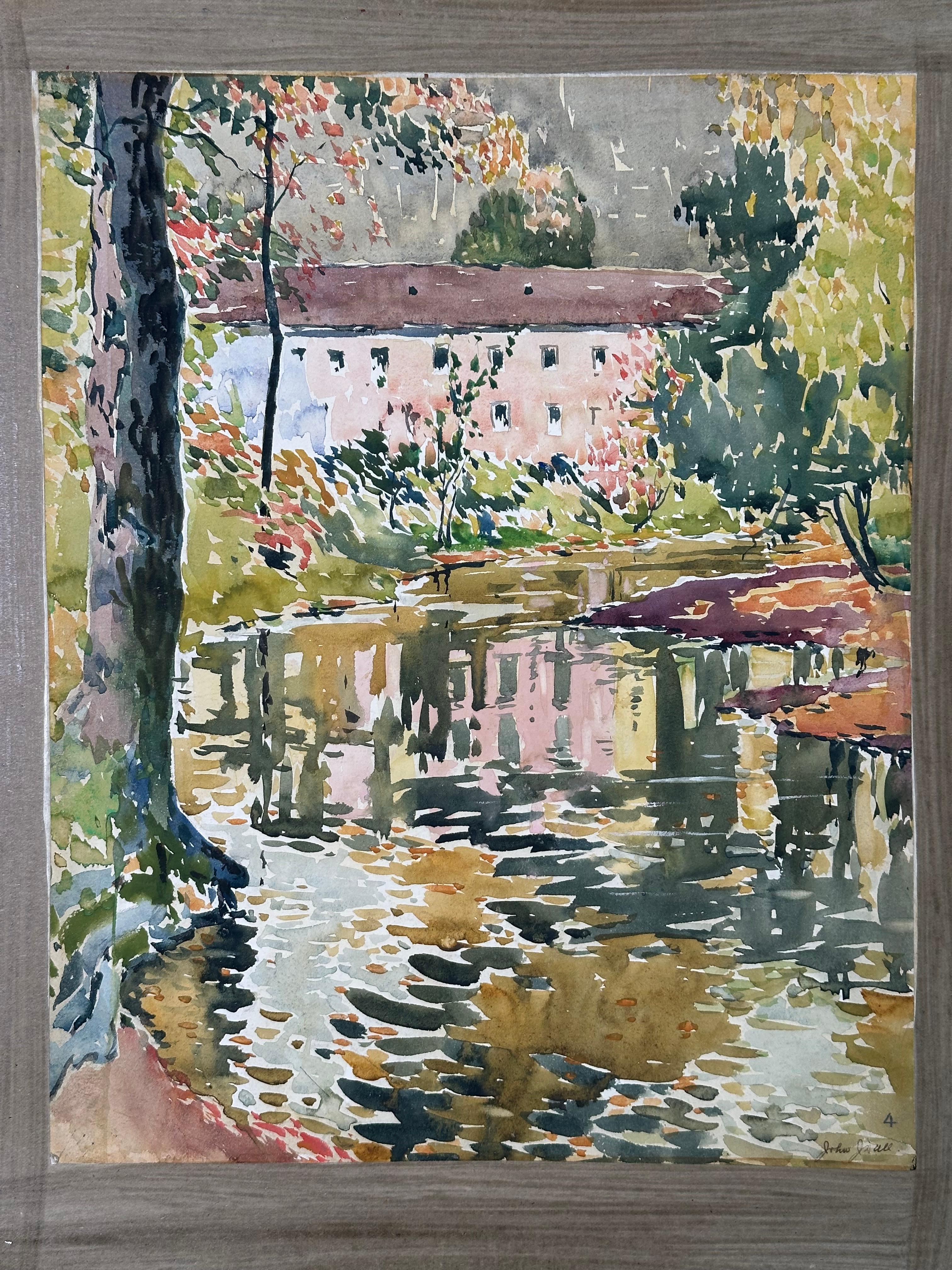 PA Impressionistische Landschaftsmalerei Old Mill Darby Creek – Painting von John Dull
