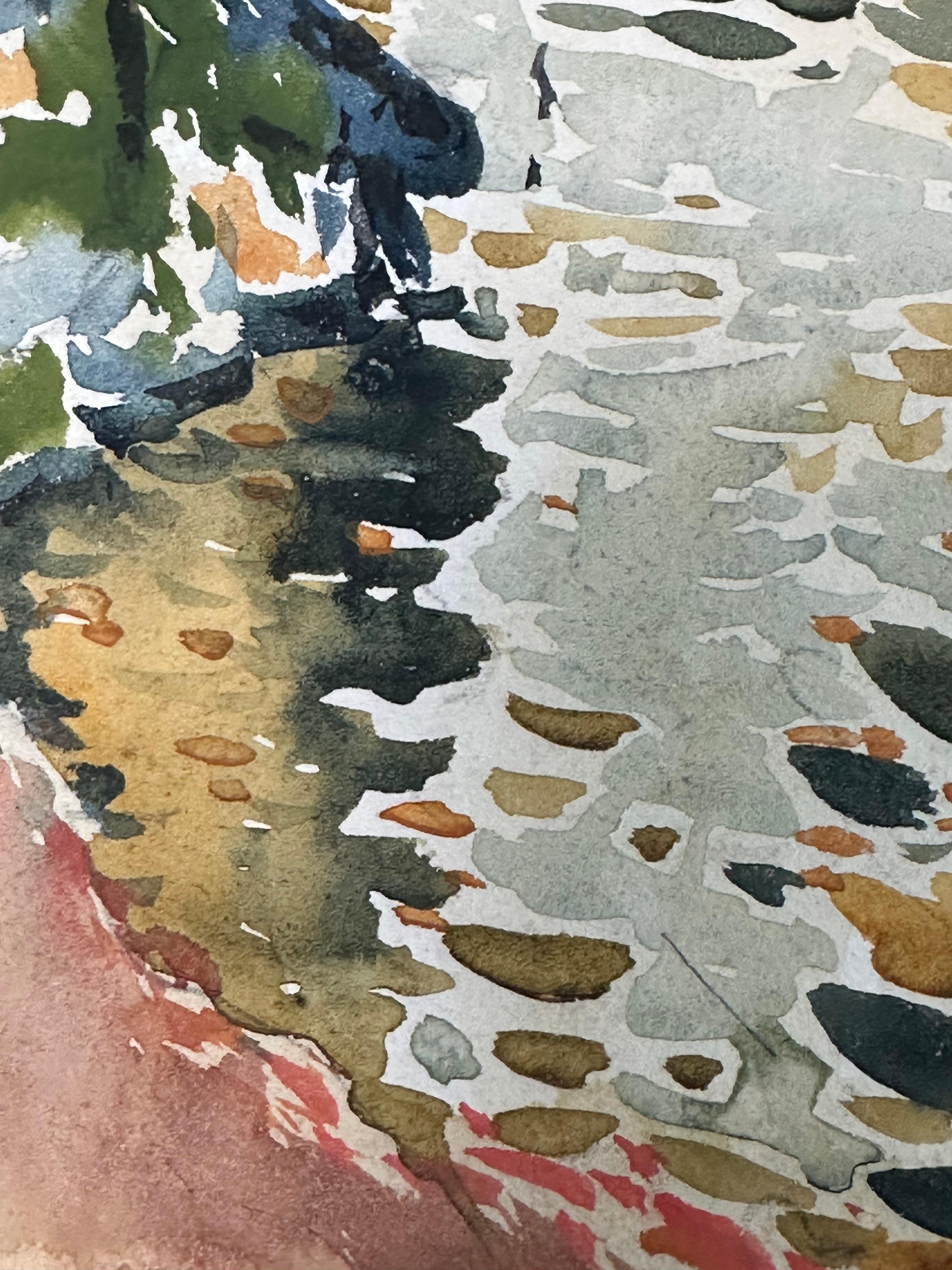John J. Dull (1859-1949). 

Alte Mühle, Darby Creek. ca. 1930.

Aquarell auf Papier, Bild misst 11 x 14 Zoll. Gerahmte Maße: 16 x 20 Zoll.

Signiert unten rechts. Originales Ausstellungsetikett auf der Rückseite. Neue, saubere Matten.  Keine