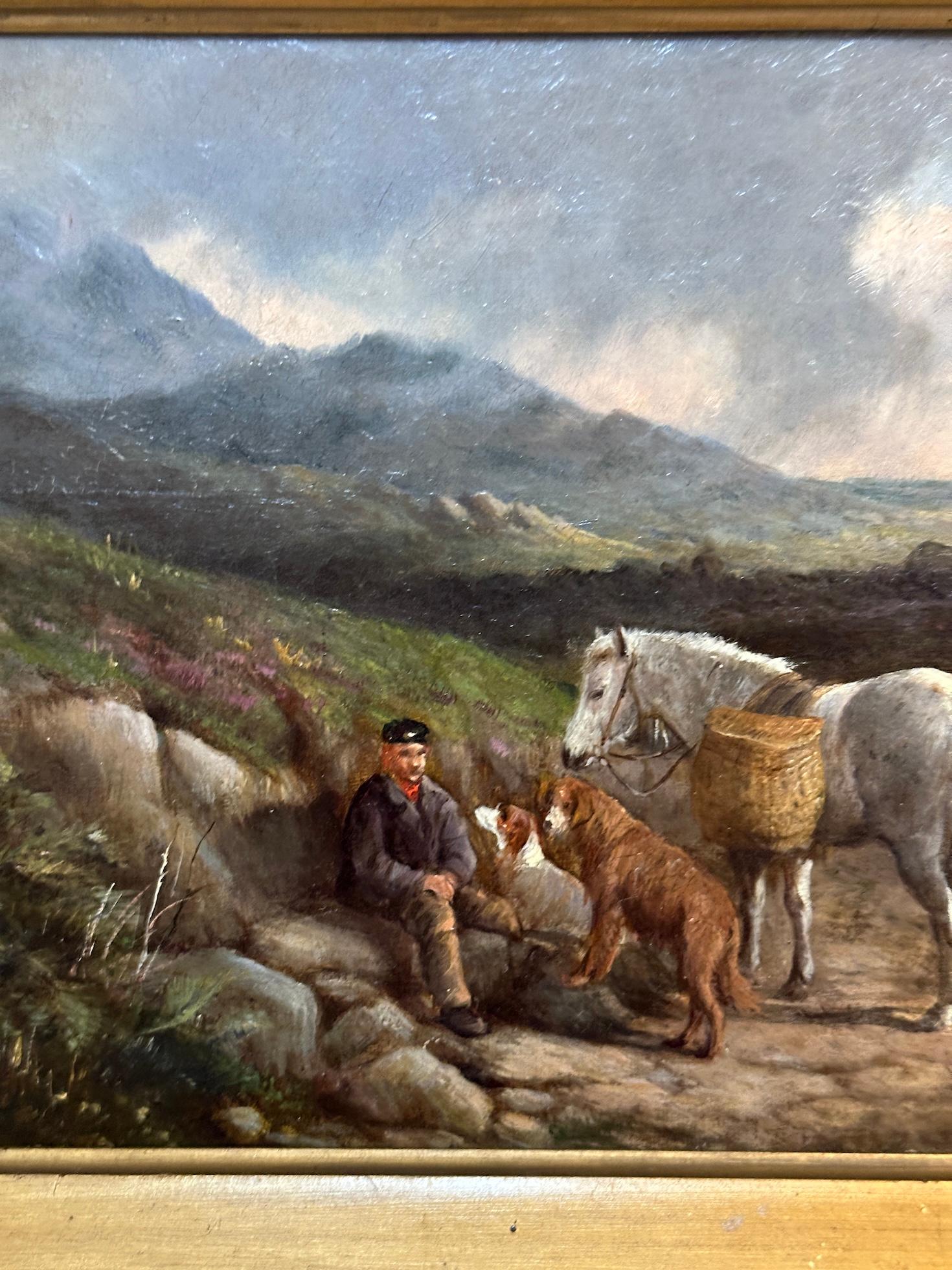Victorian 19th century Highland landscape with pony and gun dogs with the gillie For Sale 1