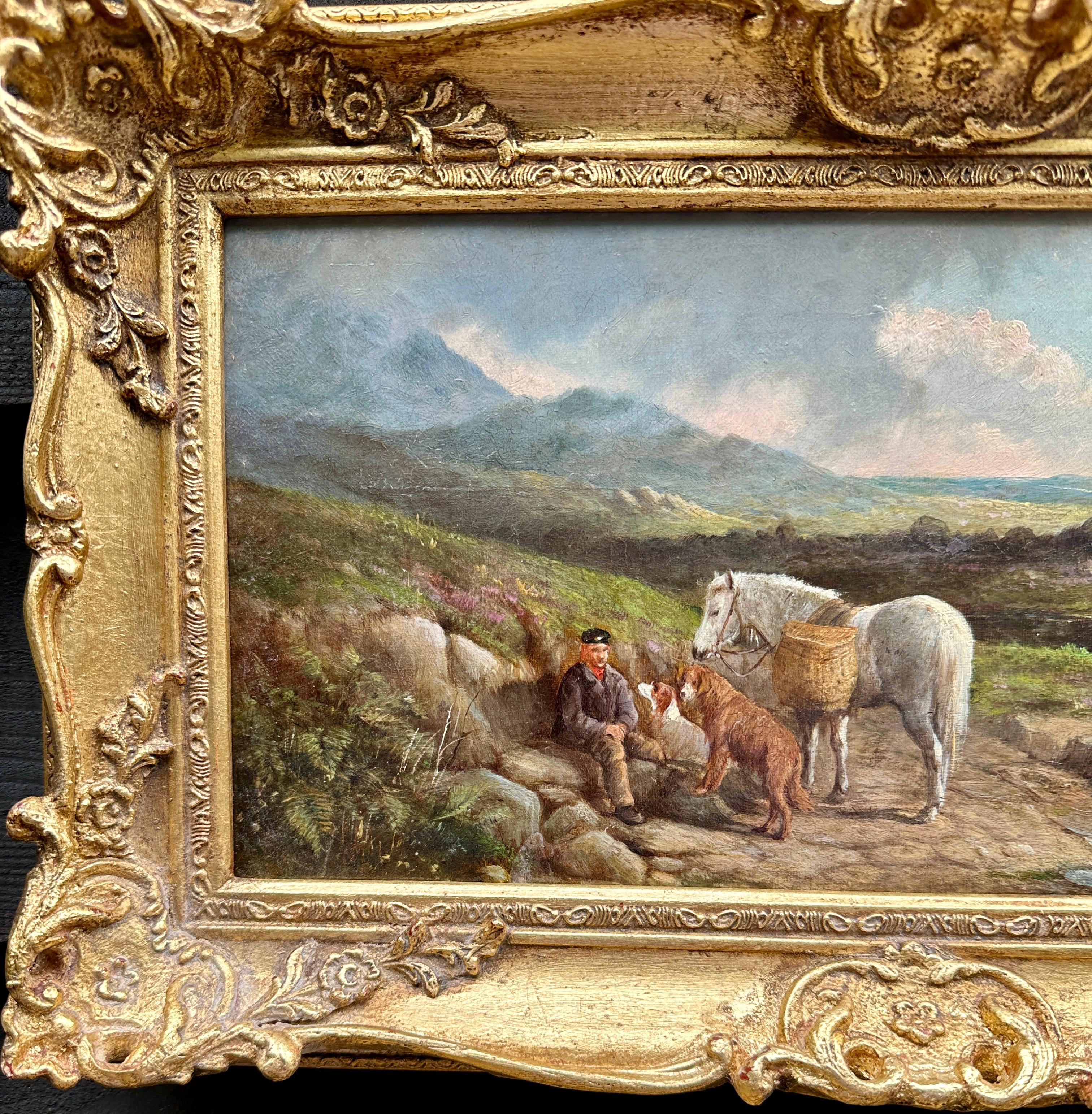 Paisaje victoriano de las Highlands del siglo XIX con poni y perros de caza con el gillie en venta 1