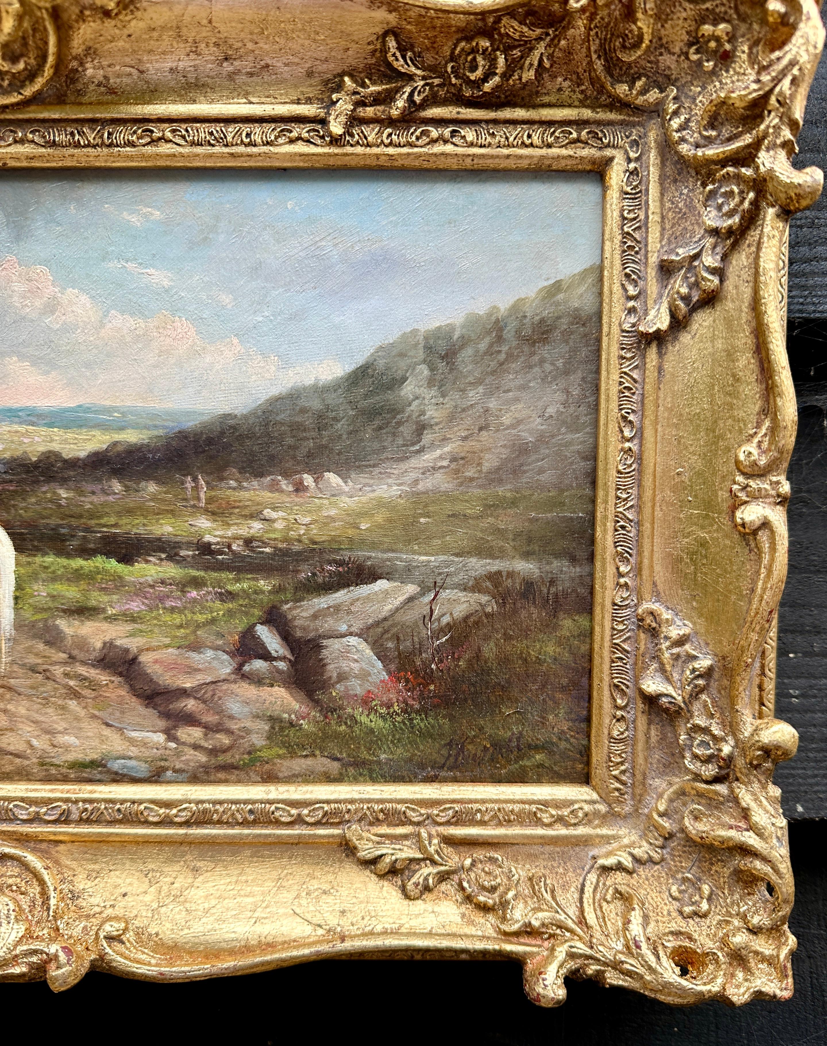 Paisaje victoriano de las Highlands del siglo XIX con poni y perros de caza con el gillie en venta 3