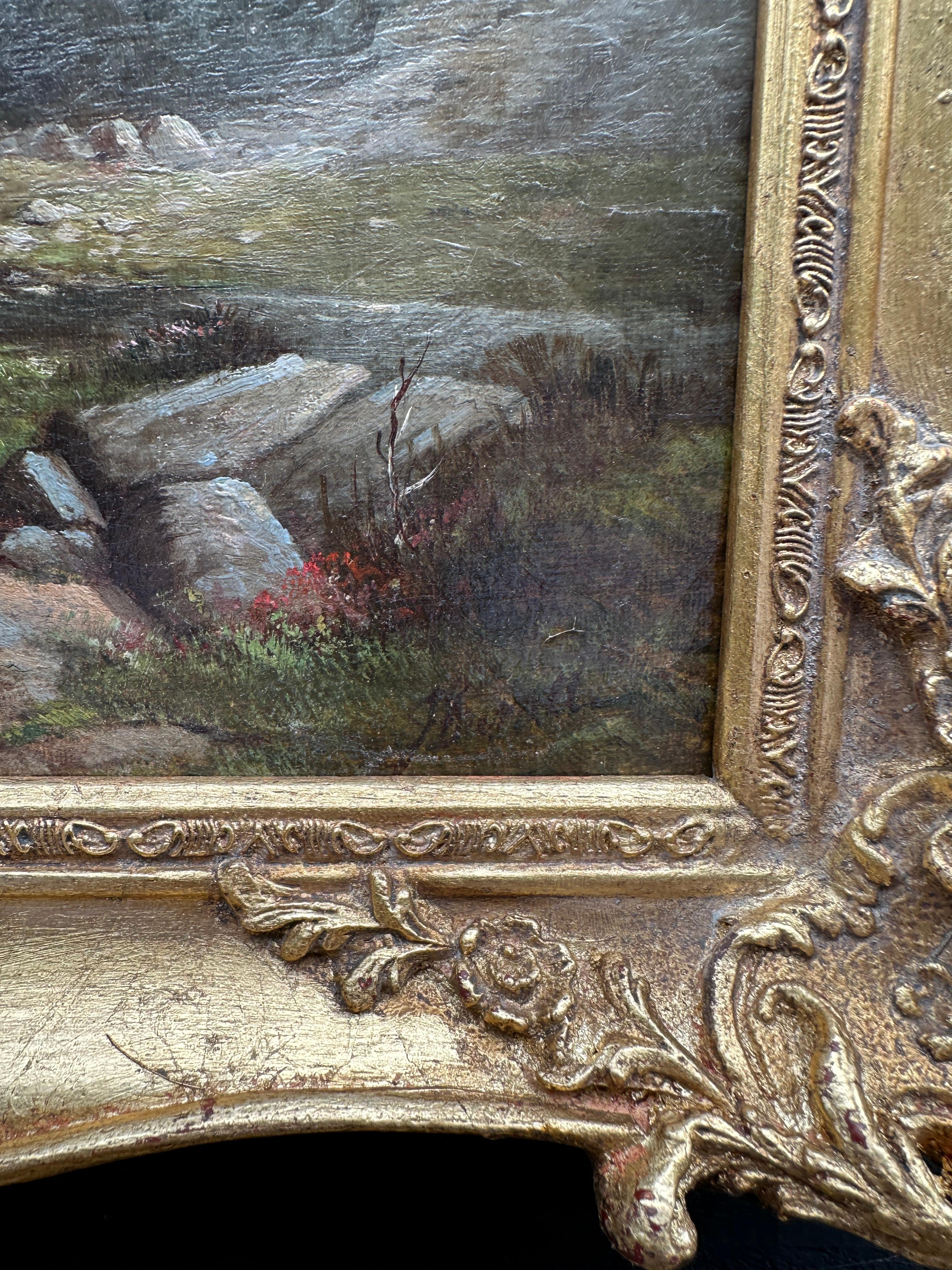 Paisaje victoriano de las Highlands del siglo XIX con poni y perros de caza con el gillie en venta 4