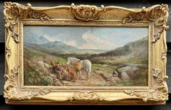 Victorian 19th century Highland landscape with pony and gun dogs with the gillie