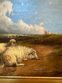Victorian 19th century Moorland landscape with Sheep grazing and resting