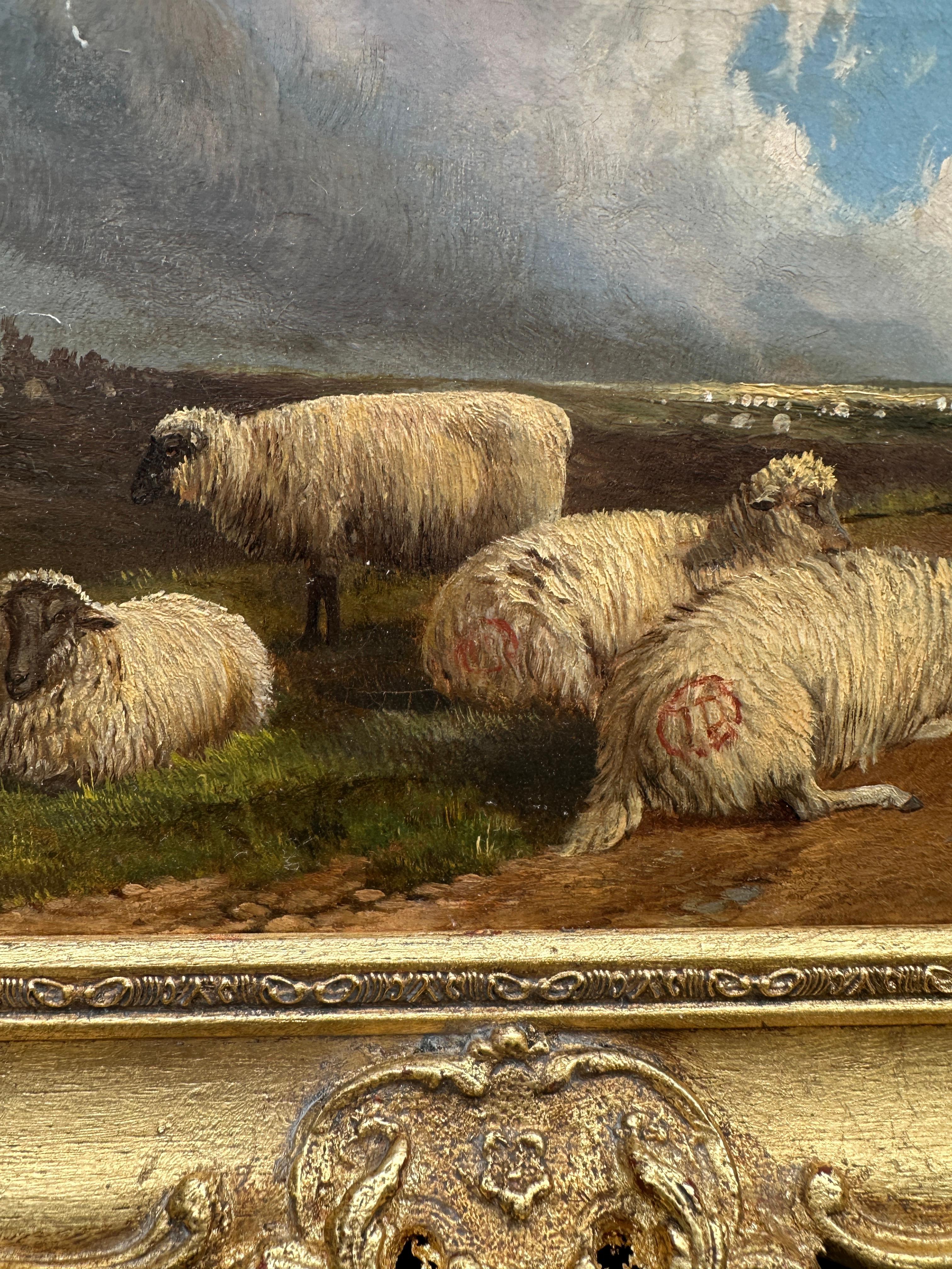 Viktorianische Moorlandschaft des 19. Jahrhunderts mit Weinreben und Ruhe von Schafen im Angebot 3