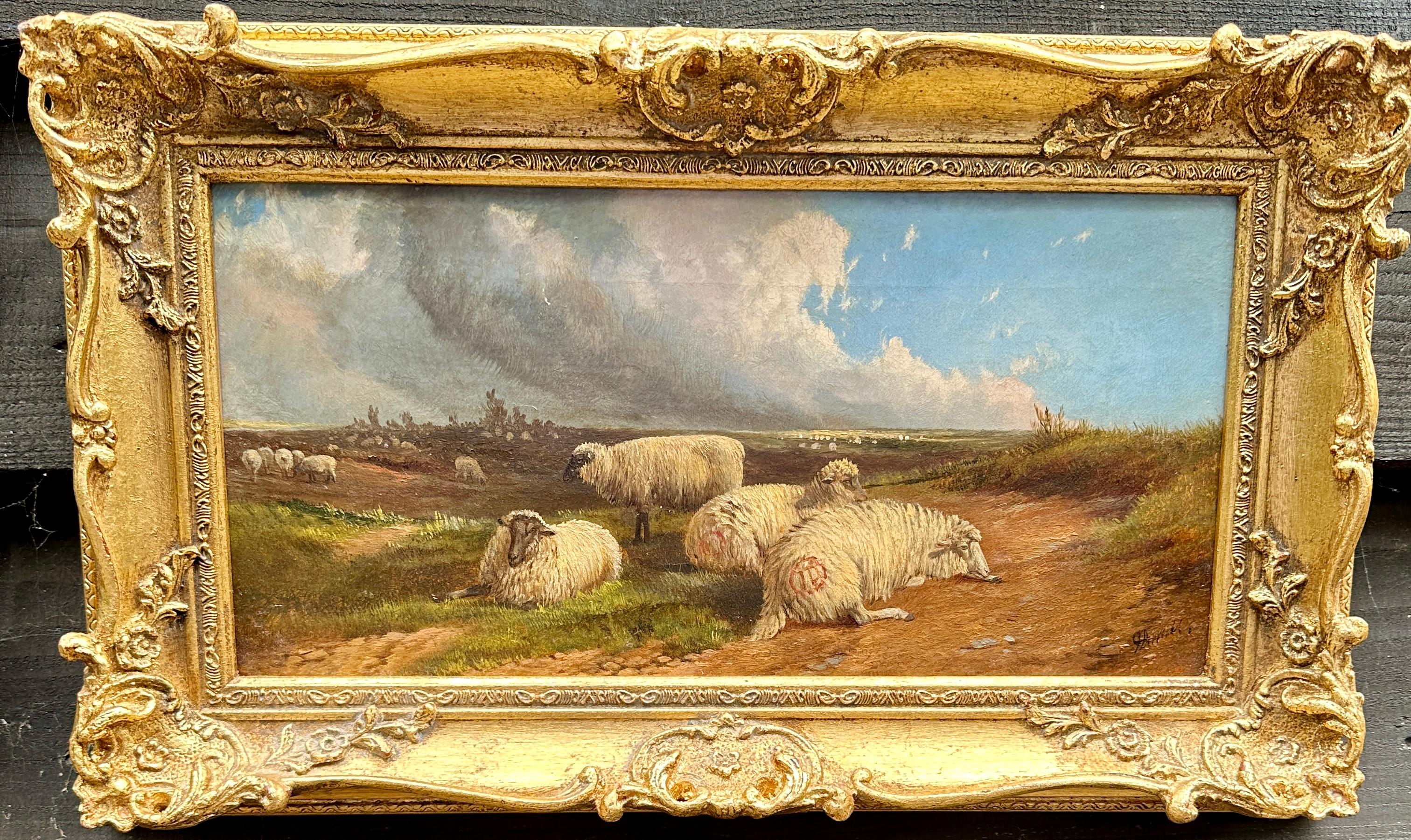 Viktorianische Moorlandschaft des 19. Jahrhunderts mit Weinreben und Ruhe von Schafen