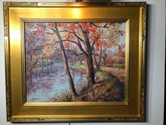 John E Berninger "Fall Along The Lehigh River" Oil On Canvas
