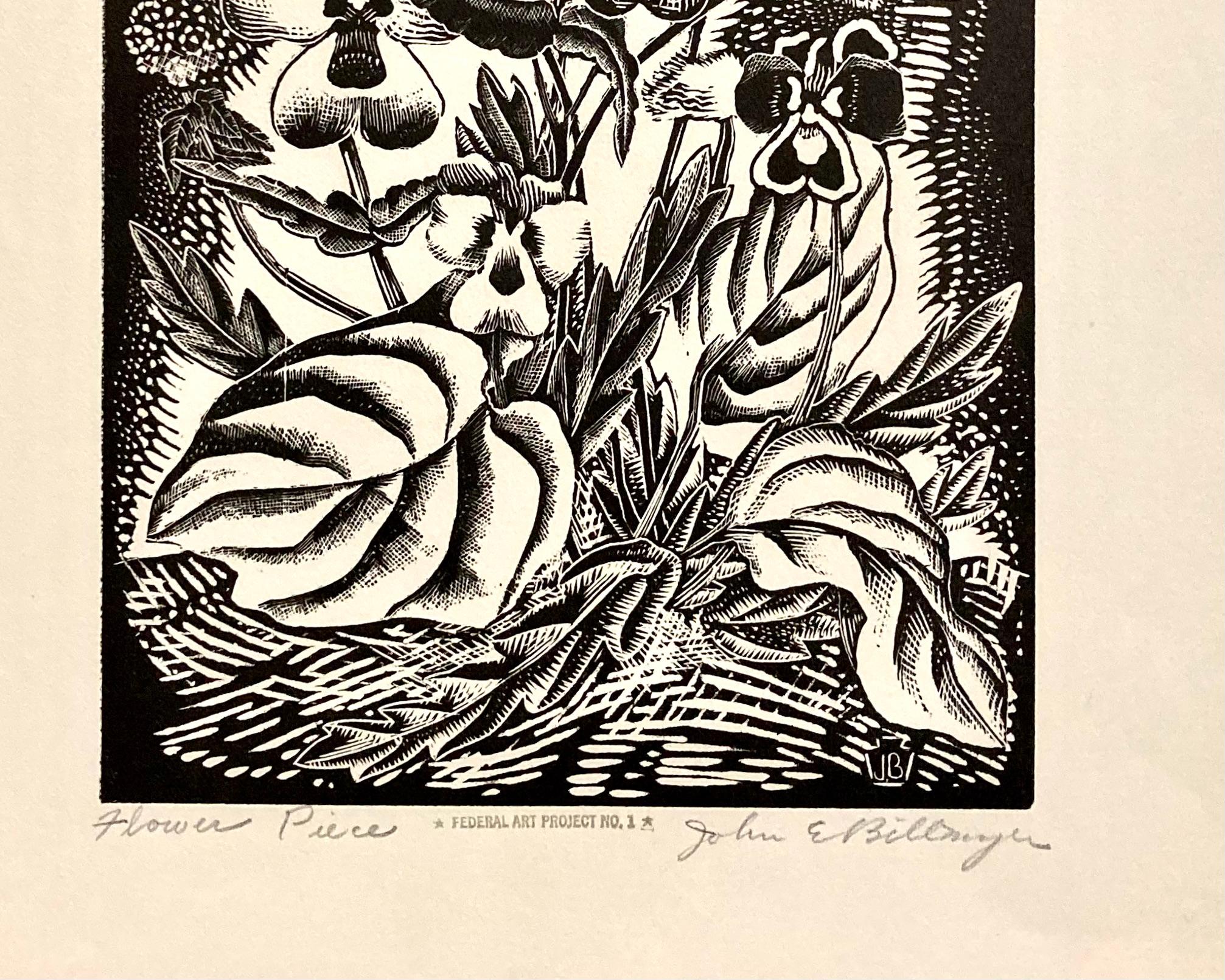 John E. Billmyer, Flower Piece, incisione su legno WPA in vendita 2