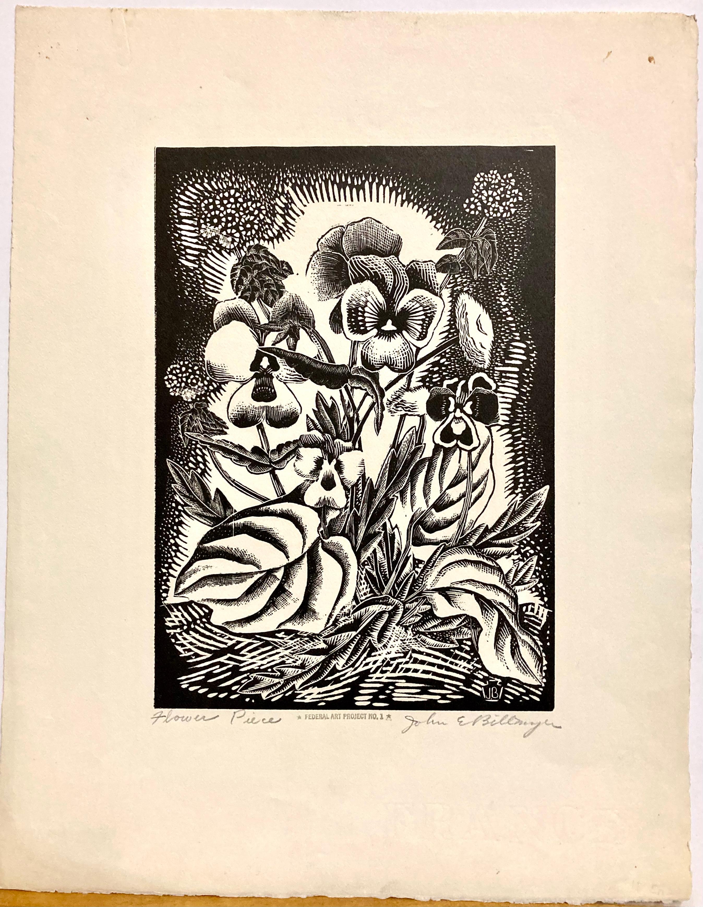 John E. Billmyer, Flower Piece, incisione su legno WPA in vendita 3
