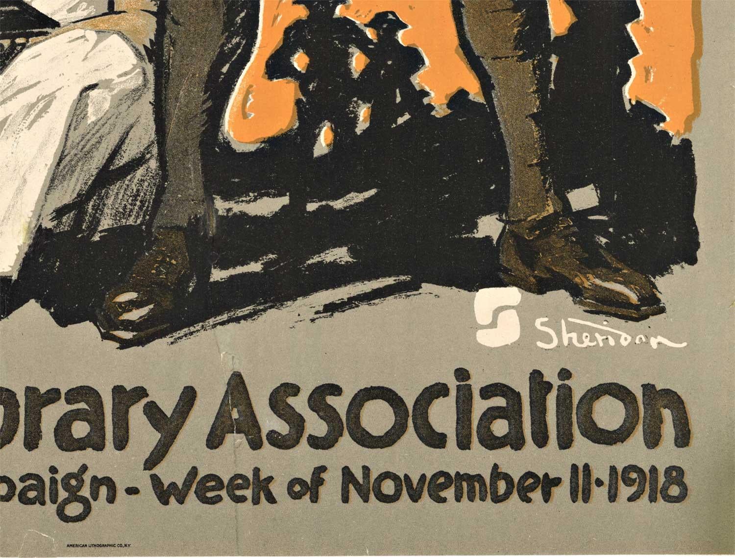 Originales Vintage-Poster „Hey Fellows“ der American Library Association, 1918 (Orange), Print, von John E Sheridan