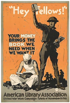 Original 1918 "Hey Fellows" American Library Association vintage poster