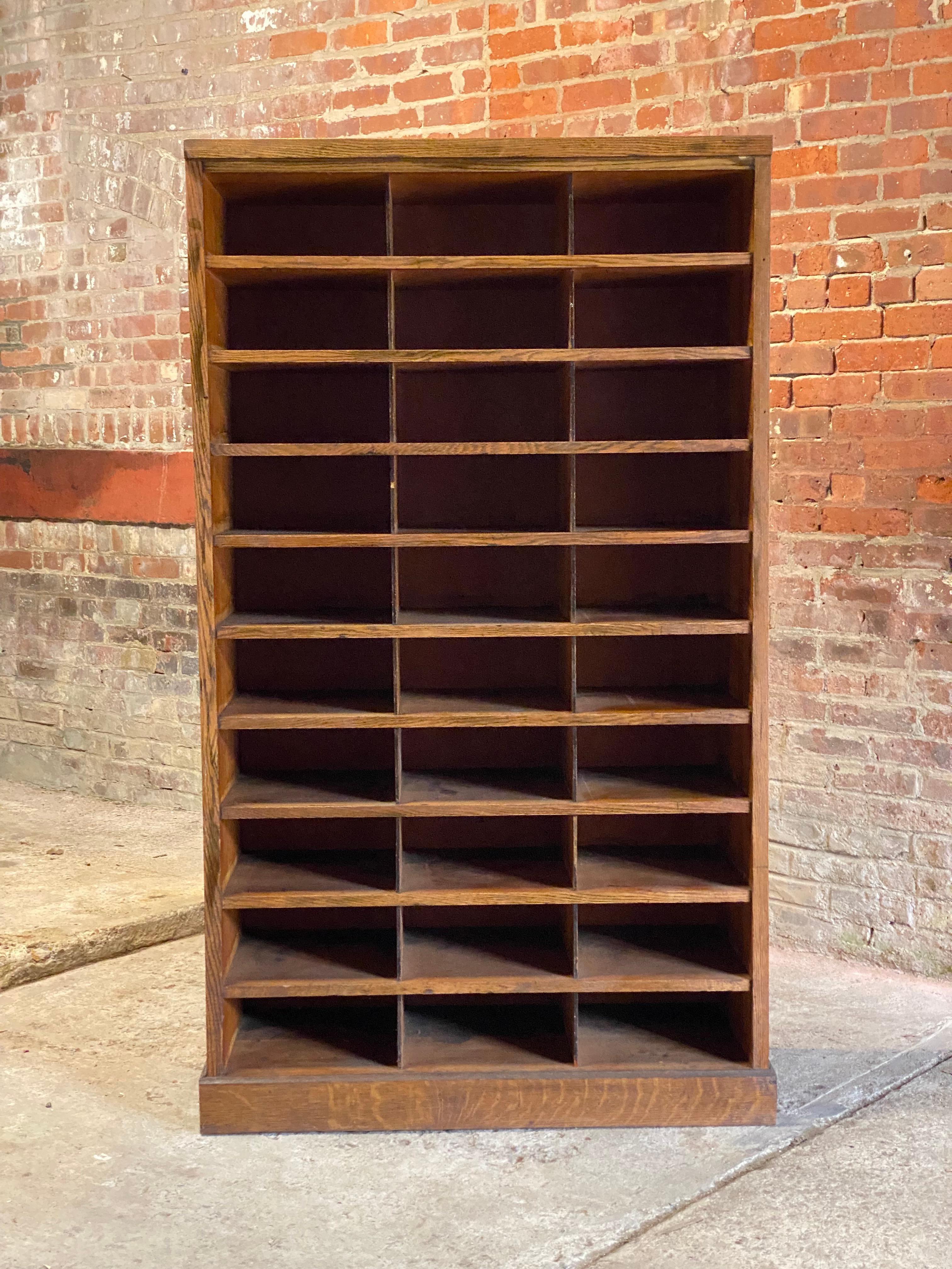 American John E. Sjostrom Company Oak 1930s Industrial Shelving Cubby Holes