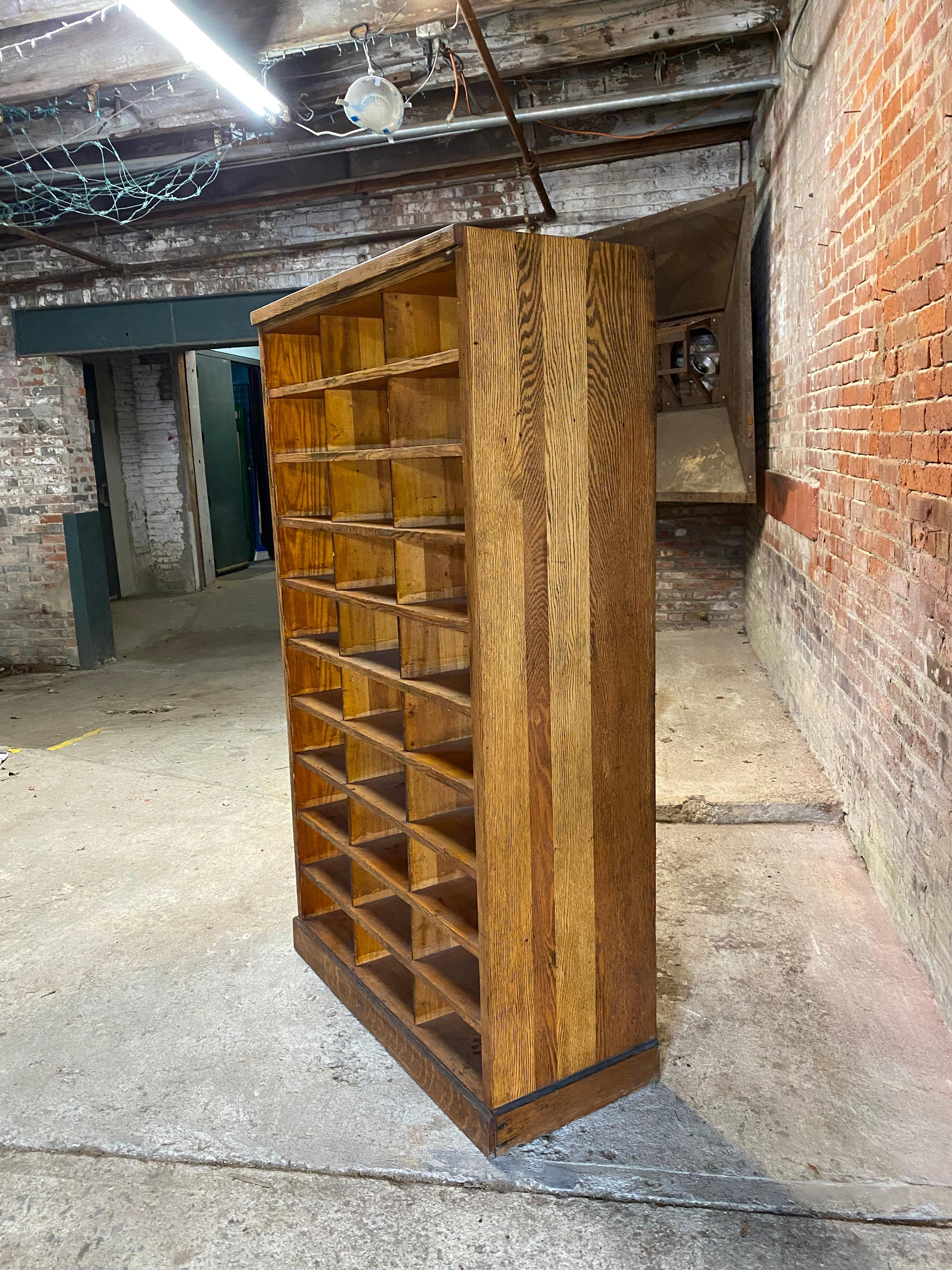 John E. Sjostrom Company Oak 1930s Industrial Shelving Cubby Holes In Good Condition In Garnerville, NY