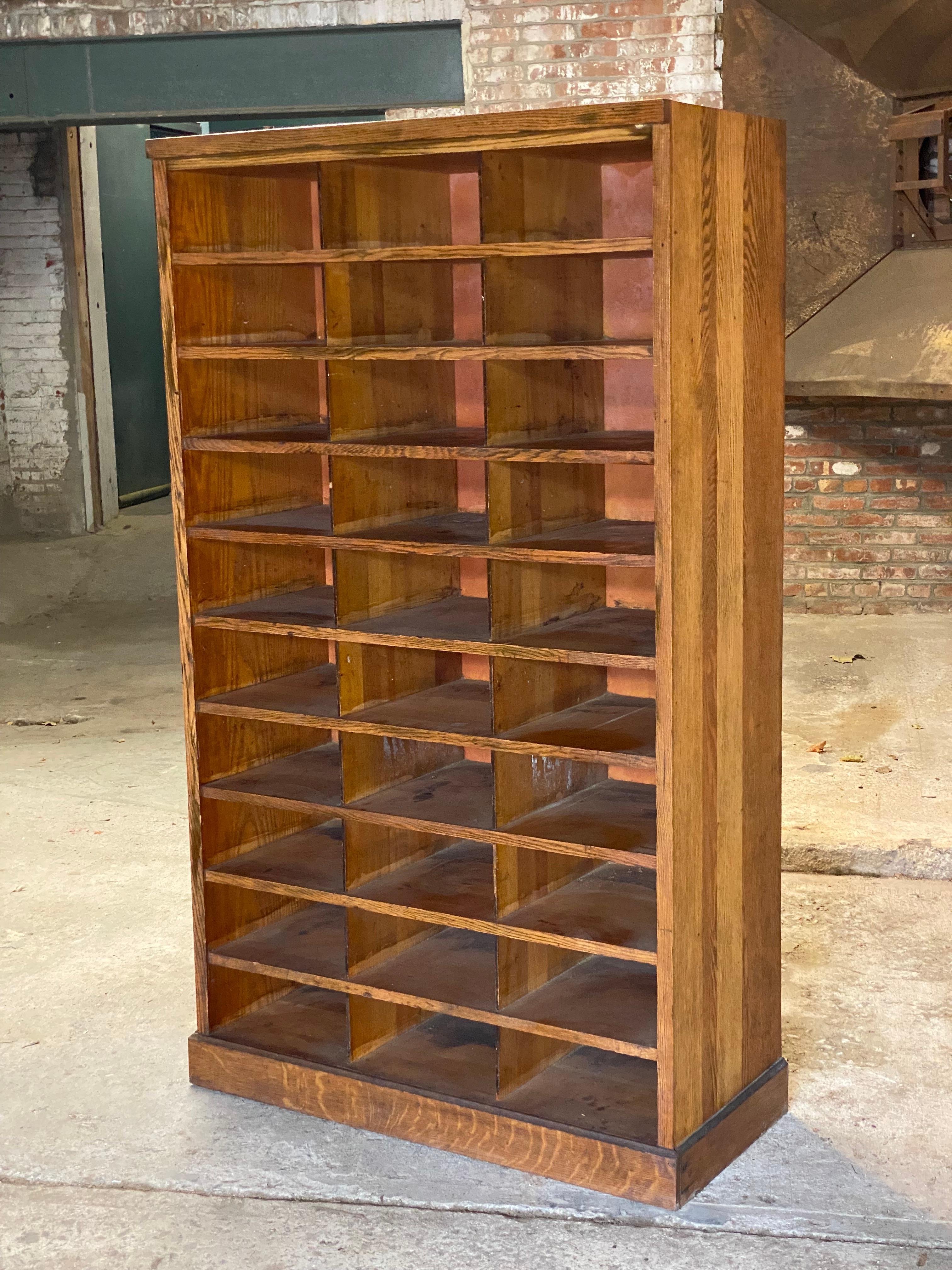 John E. Sjostrom Company Oak 1930s Industrial Shelving Cubby Holes 1
