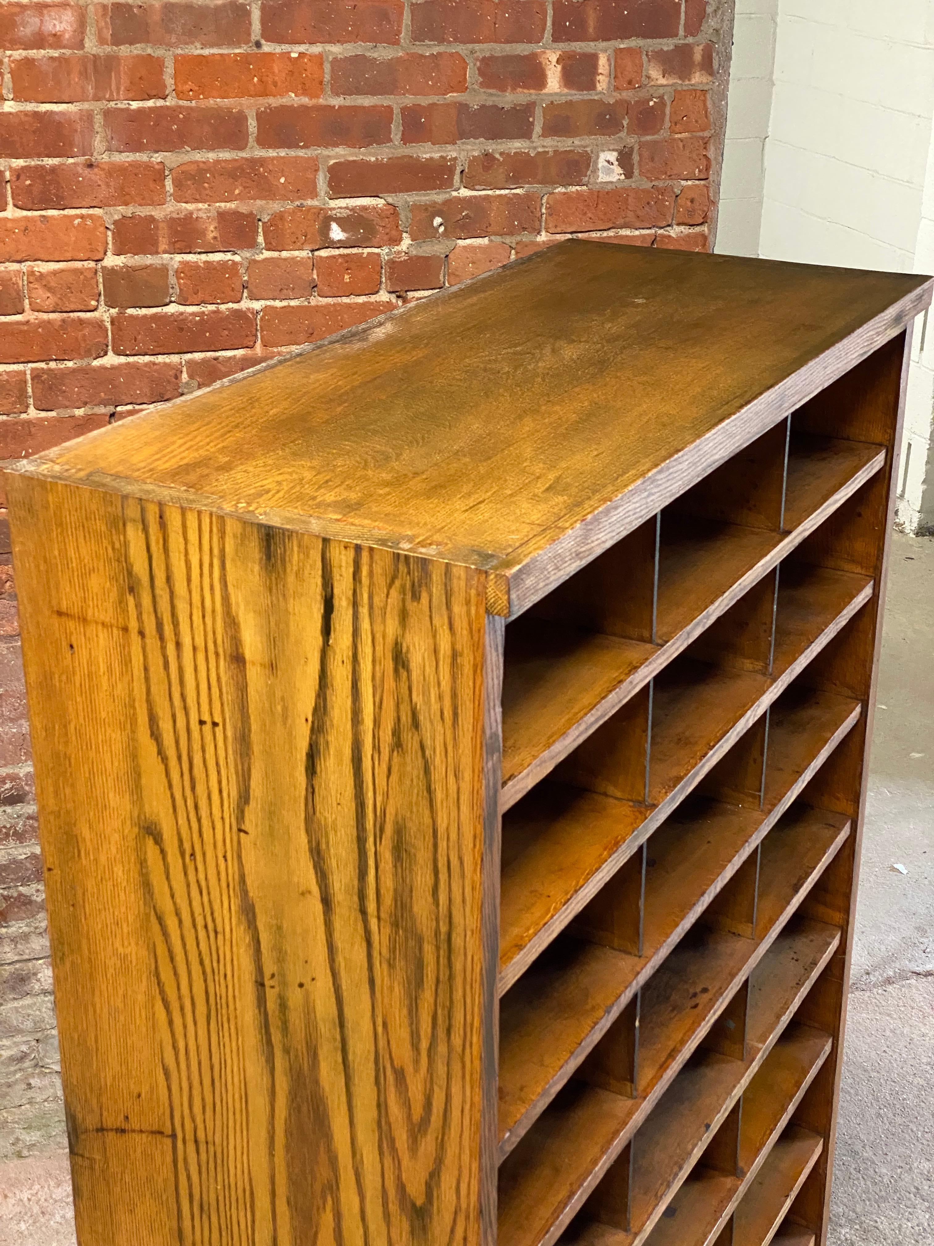 John E. Sjostrom Company Oak 1930s Industrial Shelving Cubby Holes 2