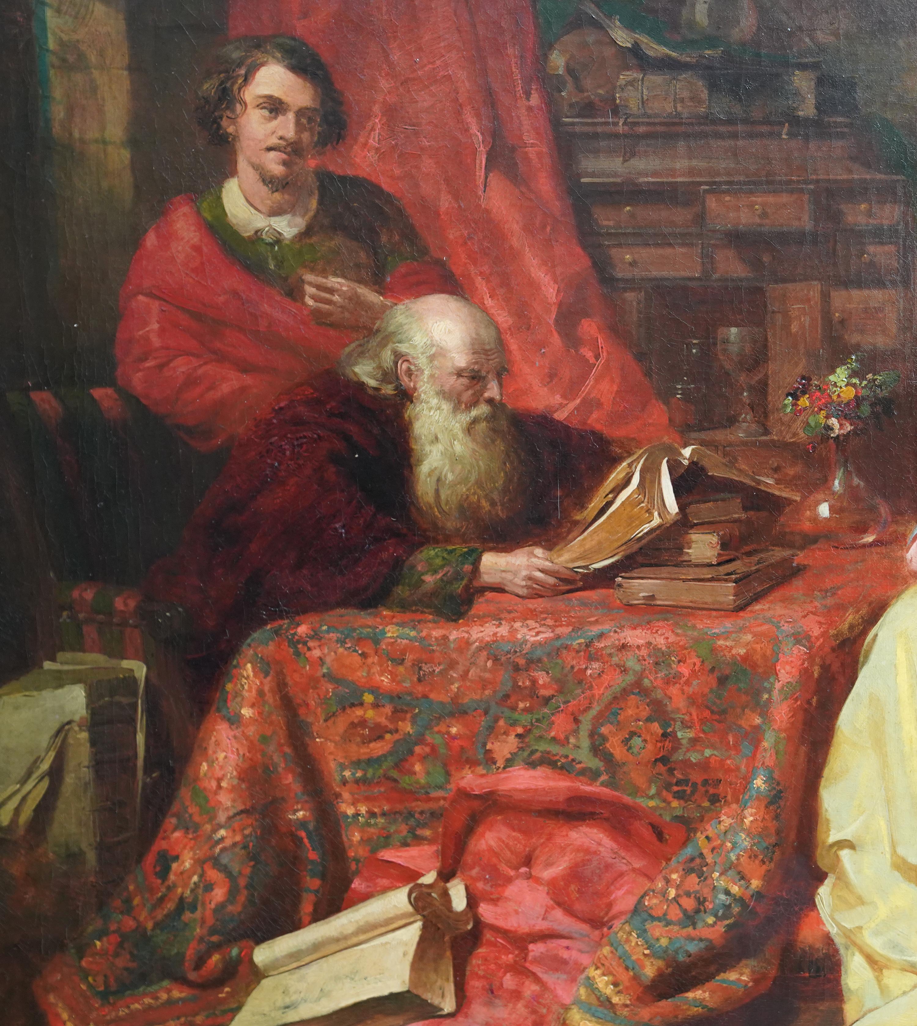 Dieses schöne britisch-viktorianische Ölgemälde stammt von dem bekannten Künstler John Eaton Walker. Es wurde um 1855 gemalt und zeigt das Porträt einer schönen jungen Frau in einem gelben Satinkleid. Sie sitzt an einem Tisch und lässt sich von