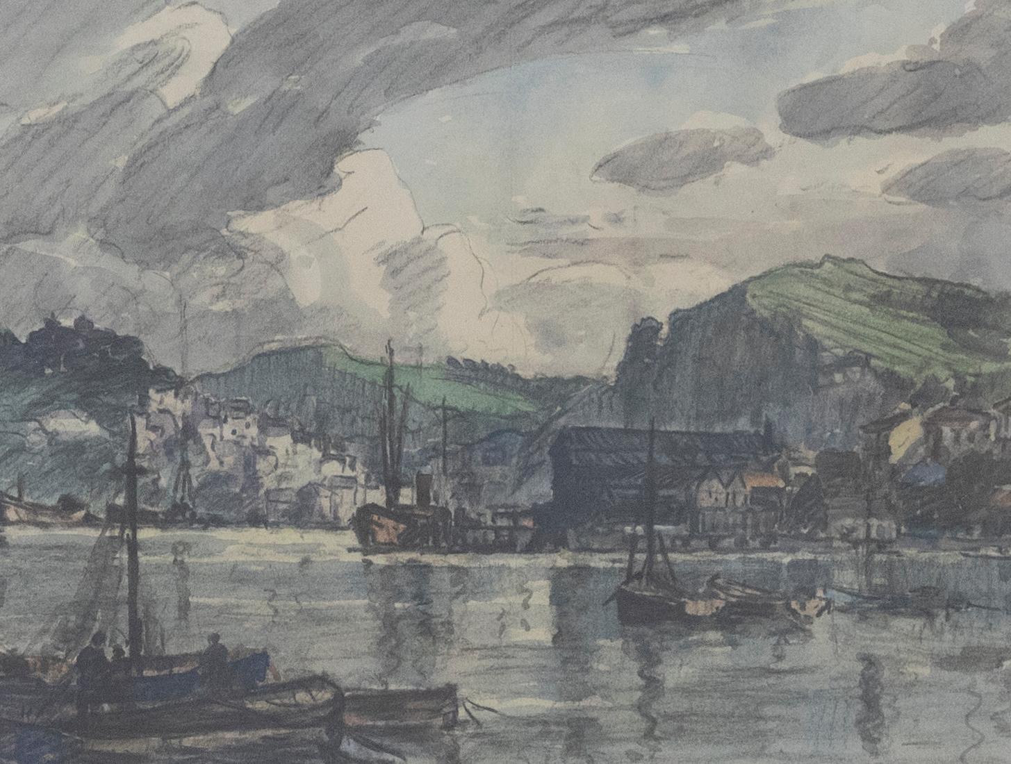 John Edmund Mace RBA (1889-1952) - Framed Mixed Media, Dartmouth Harbour For Sale 3