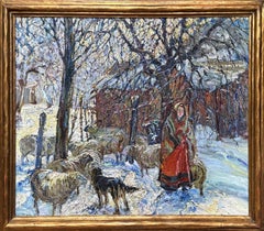 "Barnyard Winter" John Edward Costigan, Snowy Landscape, American Artist