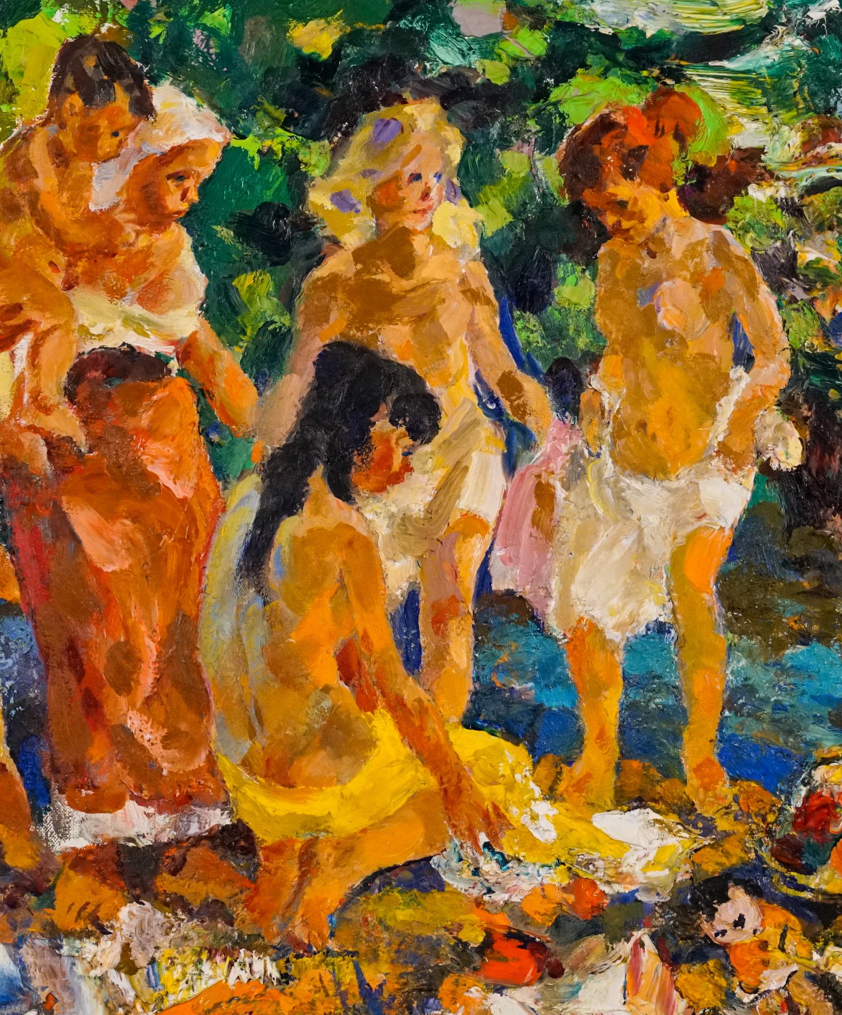 Baguettes de bain - Post-impressionnisme Painting par John Edward Costigan