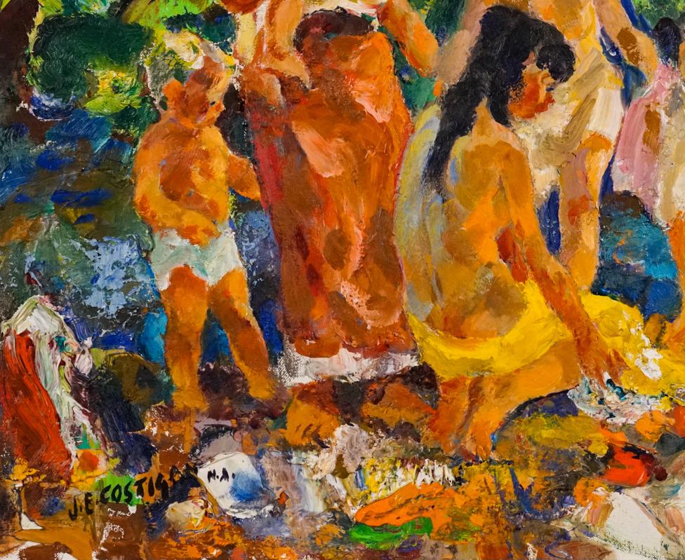 Bagnanti - Figurative Painting Marrone di John Edward Costigan
