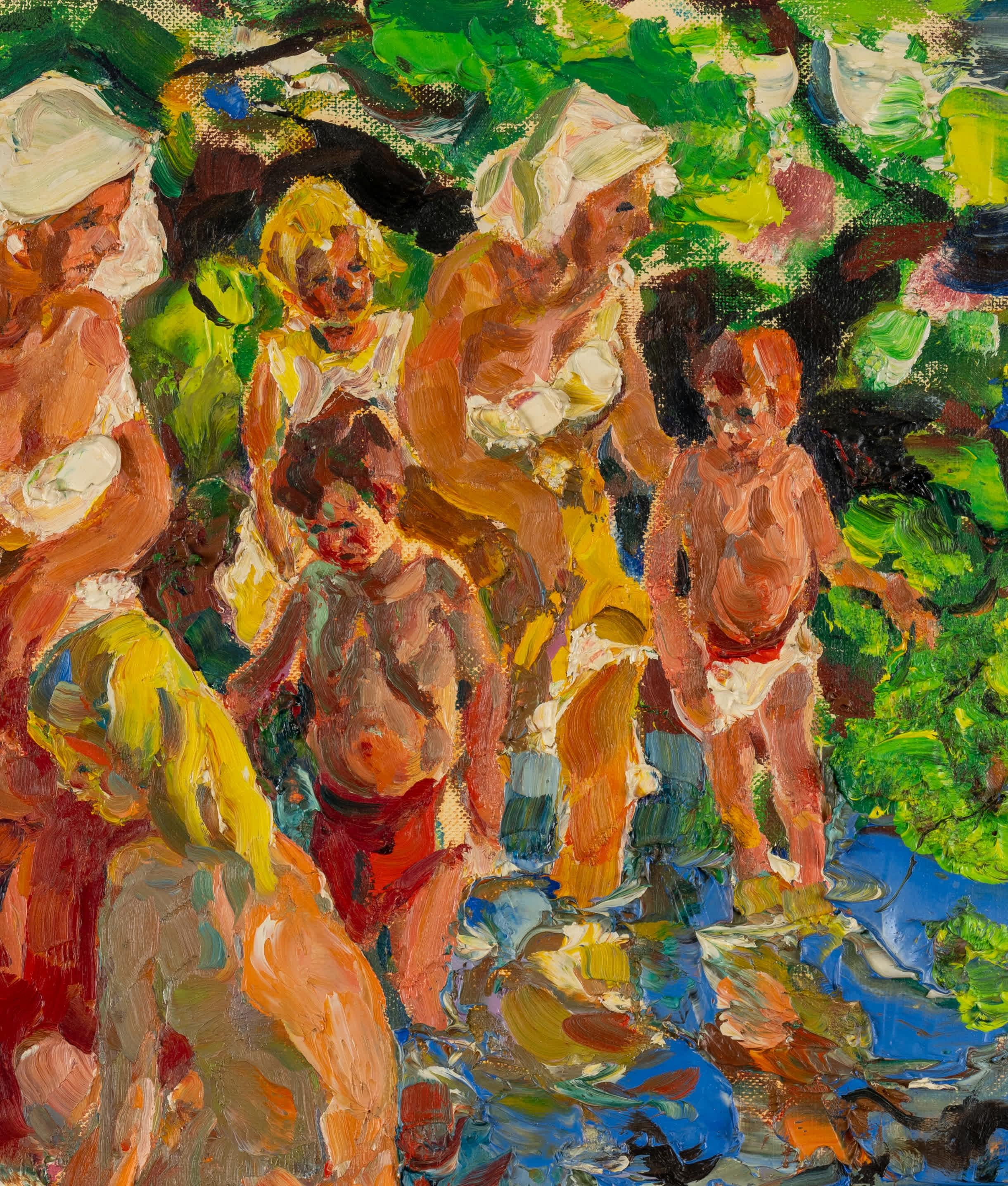 John Edward Costigan
Estadounidense, 1888-1972
Grupo de baño

Óleo sobre lienzo
12 por 16 pulgadas, con marco 19 por 23 pulgadas
Firmado 