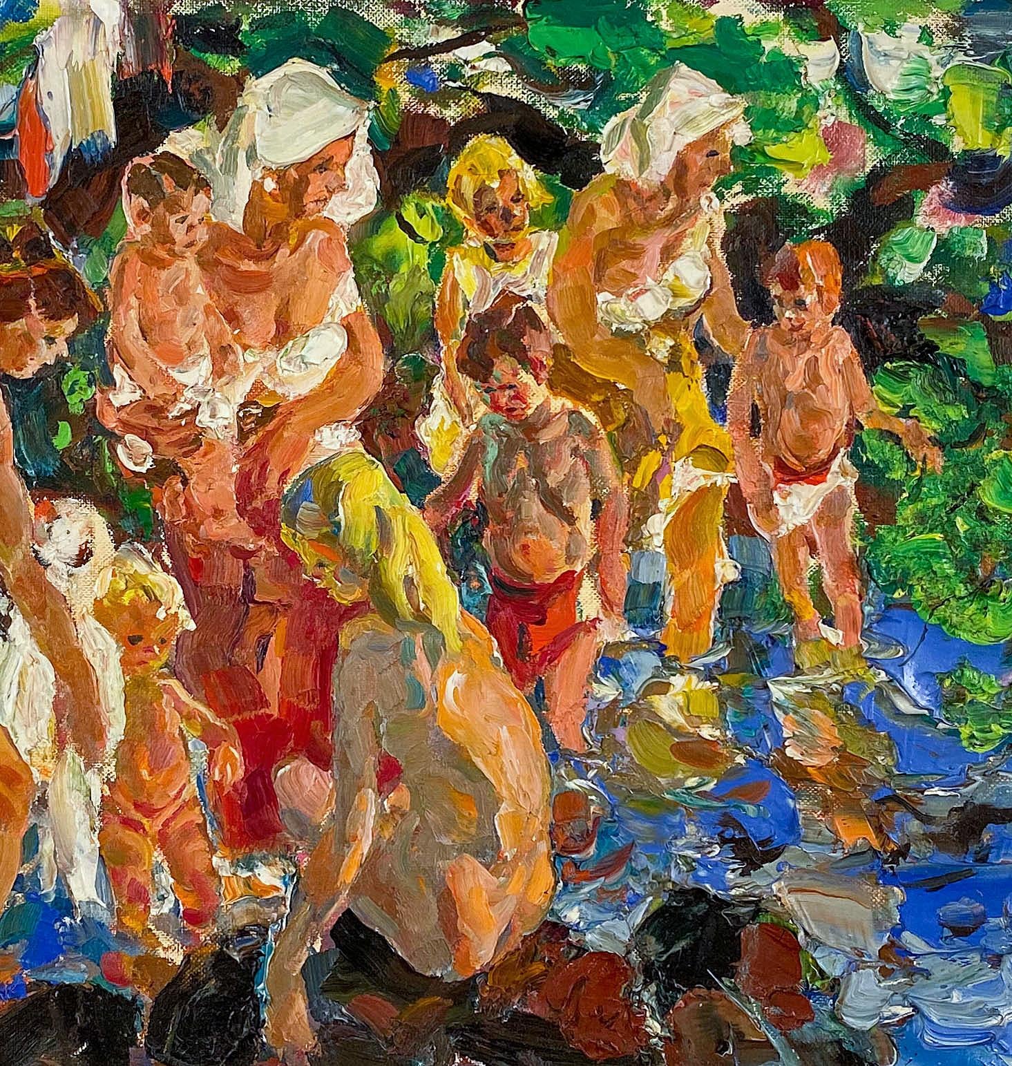 Groupe de bains - Post-impressionnisme Painting par John Edward Costigan