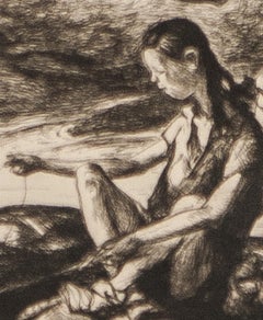 Pescador Tres  Grabado original de 1939 firmado por John E. Costigan