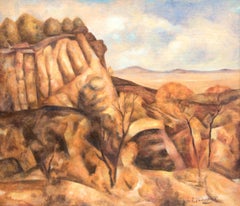 1930s Modernist Oil Painting of a Colorado Landscape, Rocks & Mesa, brown, blue