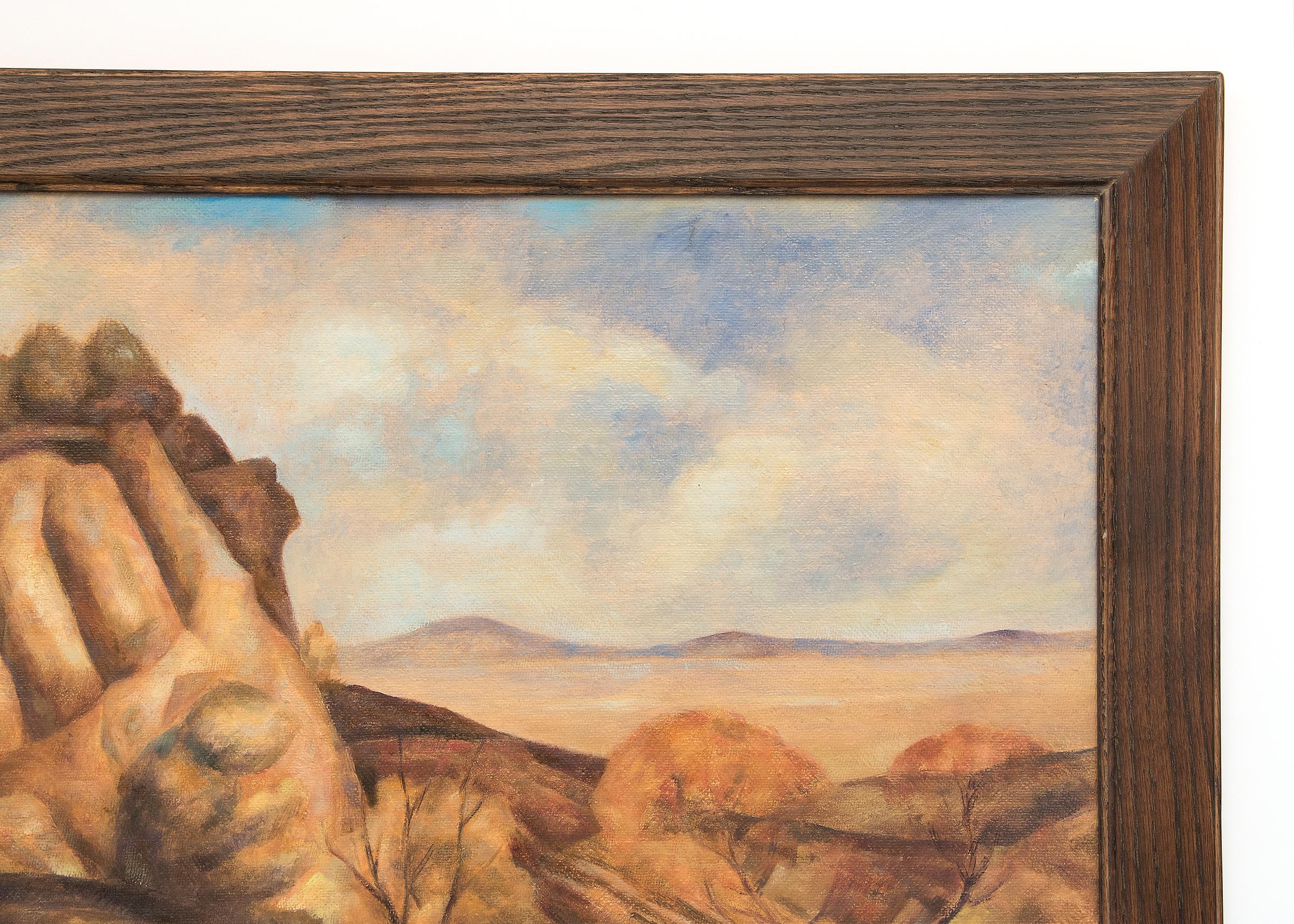 1930s Modernist Oil Painting of a Colorado Landscape, Rocks & Mesa, brown, blue 3