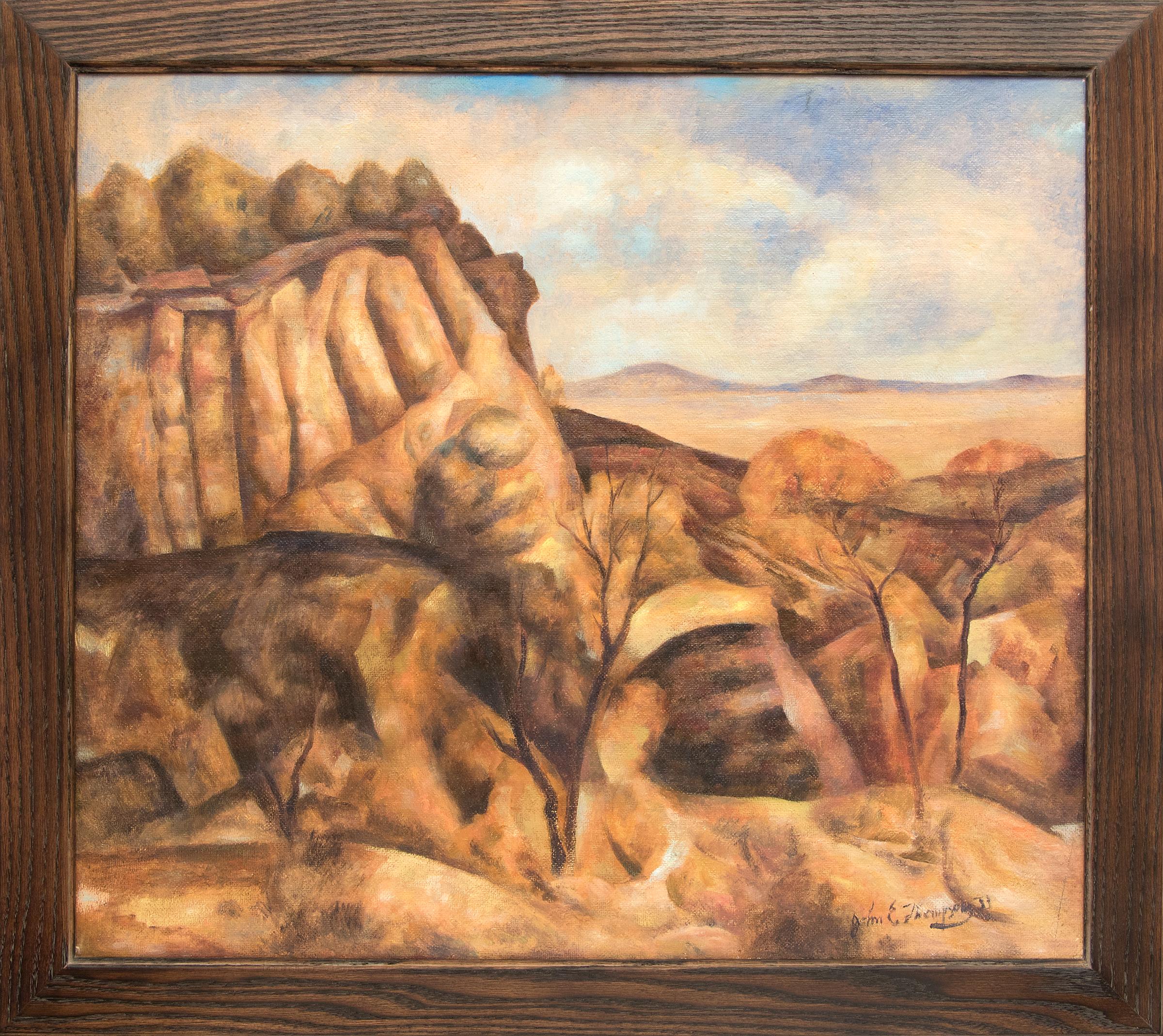1930s Modernist Semi Abstract Oil Painting of a Colorado Mesa Landscape