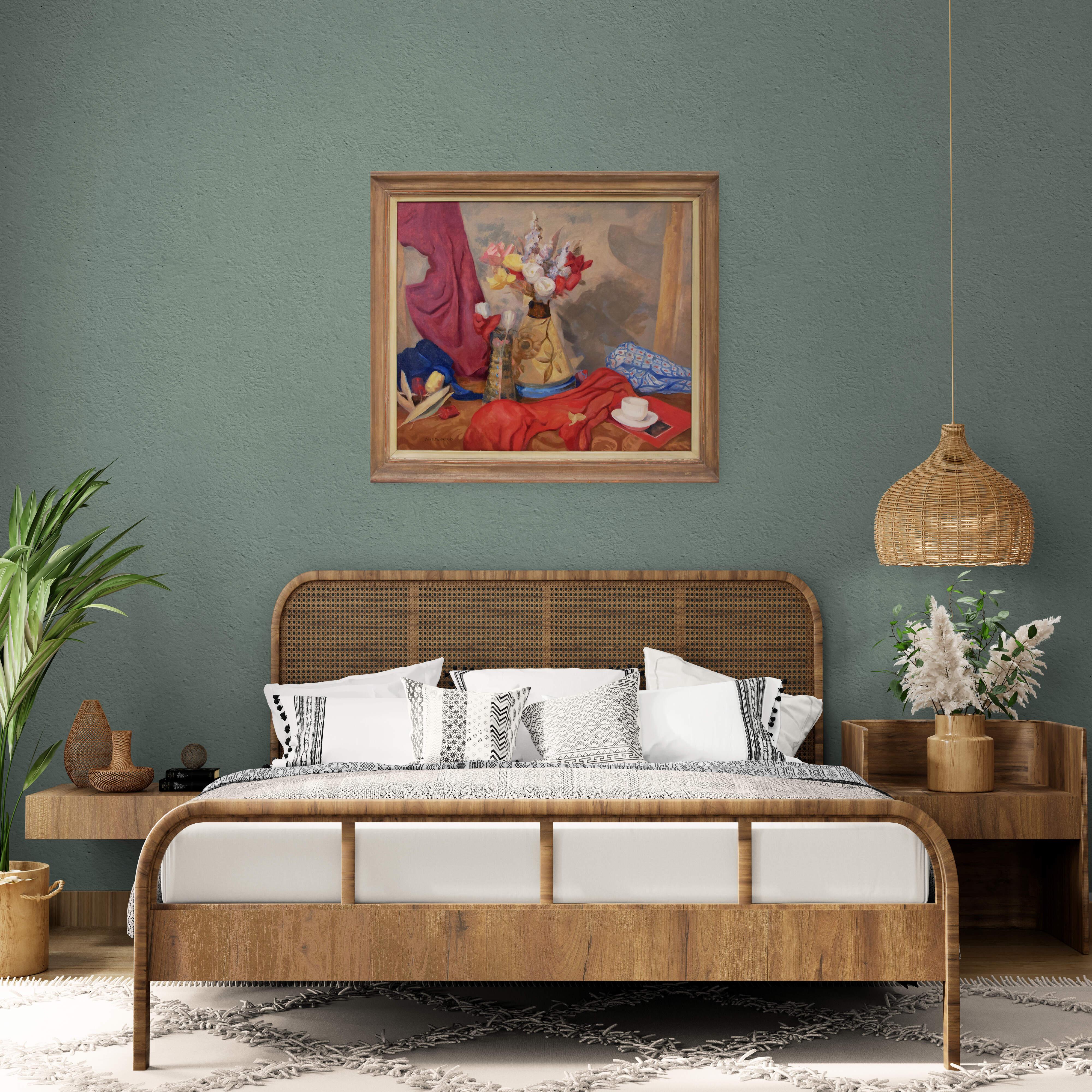 1940s American Impressionist Still Life Pintura al óleo con flores - Arte original en venta 2