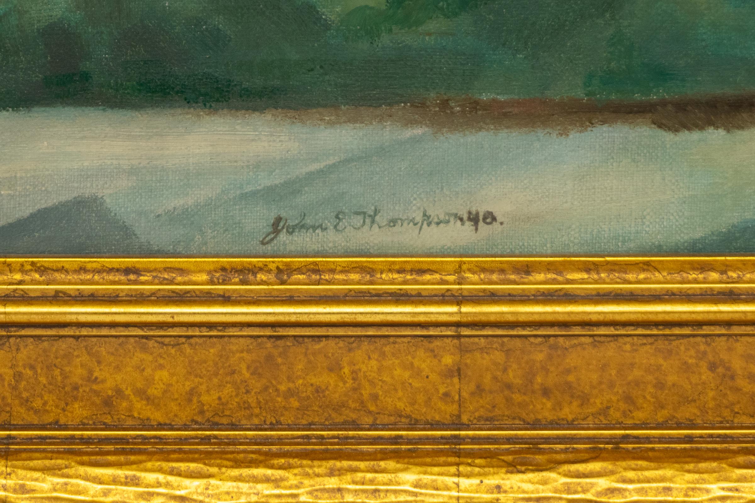 Paysage de montagne du Colorado des années 1940 - Art moderniste avec arbres et montagne - Painting de John Edward Thompson