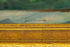 Original 1940s Colorado Mountain Landscape - Modernist Art with Trees & Mountain