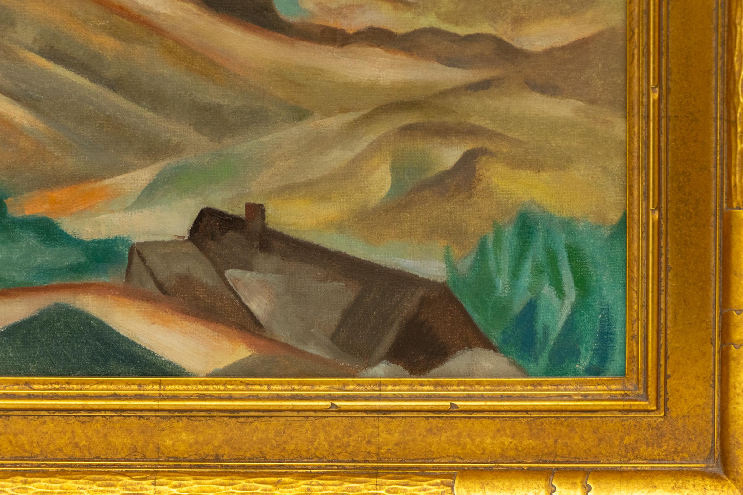 Paysage de montagne du Colorado des années 1940 - Art moderniste avec arbres et montagne 4