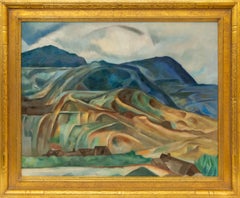 Paysage de montagne du Colorado des années 1940 - Art moderniste avec arbres et montagne