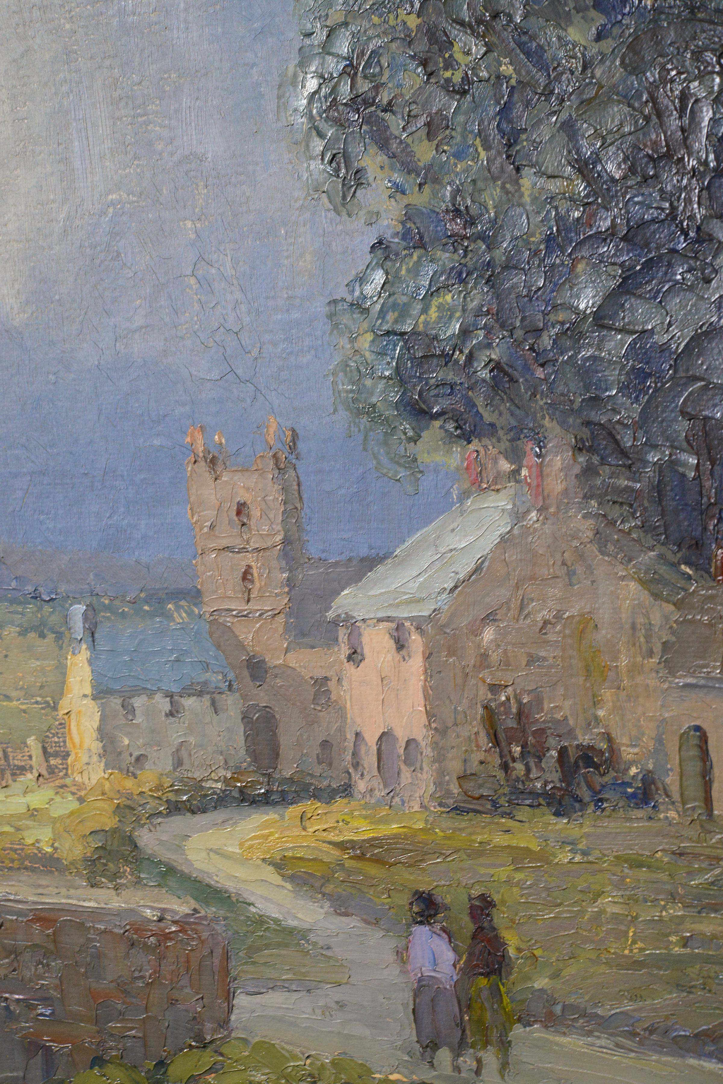 Vintage 1956 British Impressionist Landscape Oil Painting Stone Bridge River (peinture à l'huile impressionniste avec pont en pierre) en vente 4