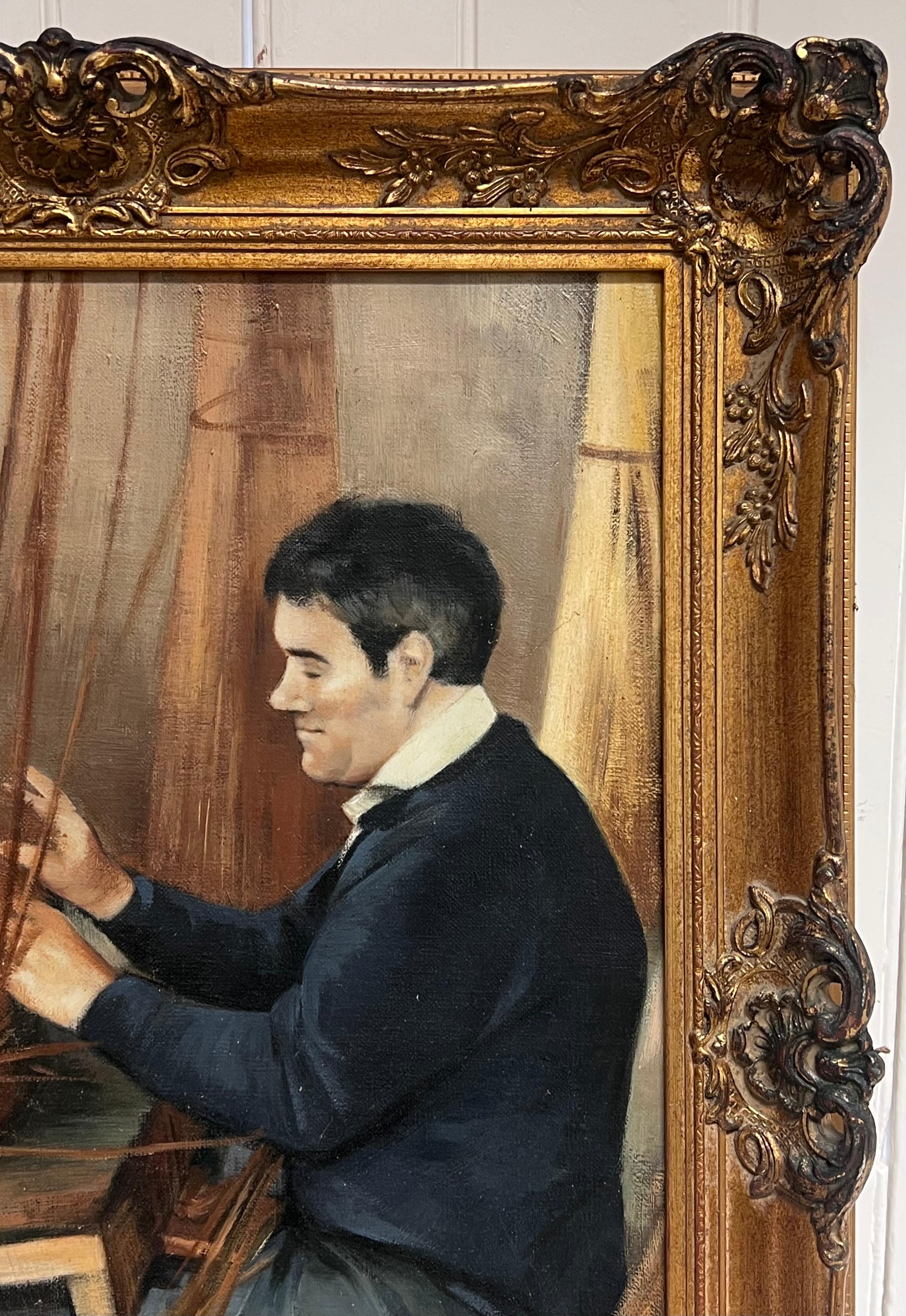 Die Korbflechterin Traditionelles englisches Landhandwerk Ölgemälde Porträt (Viktorianisch), Painting, von John Edwards