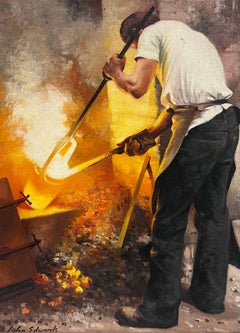 The Blacksmiths Forge Traditional English Rural Life Portrait Oil Painting