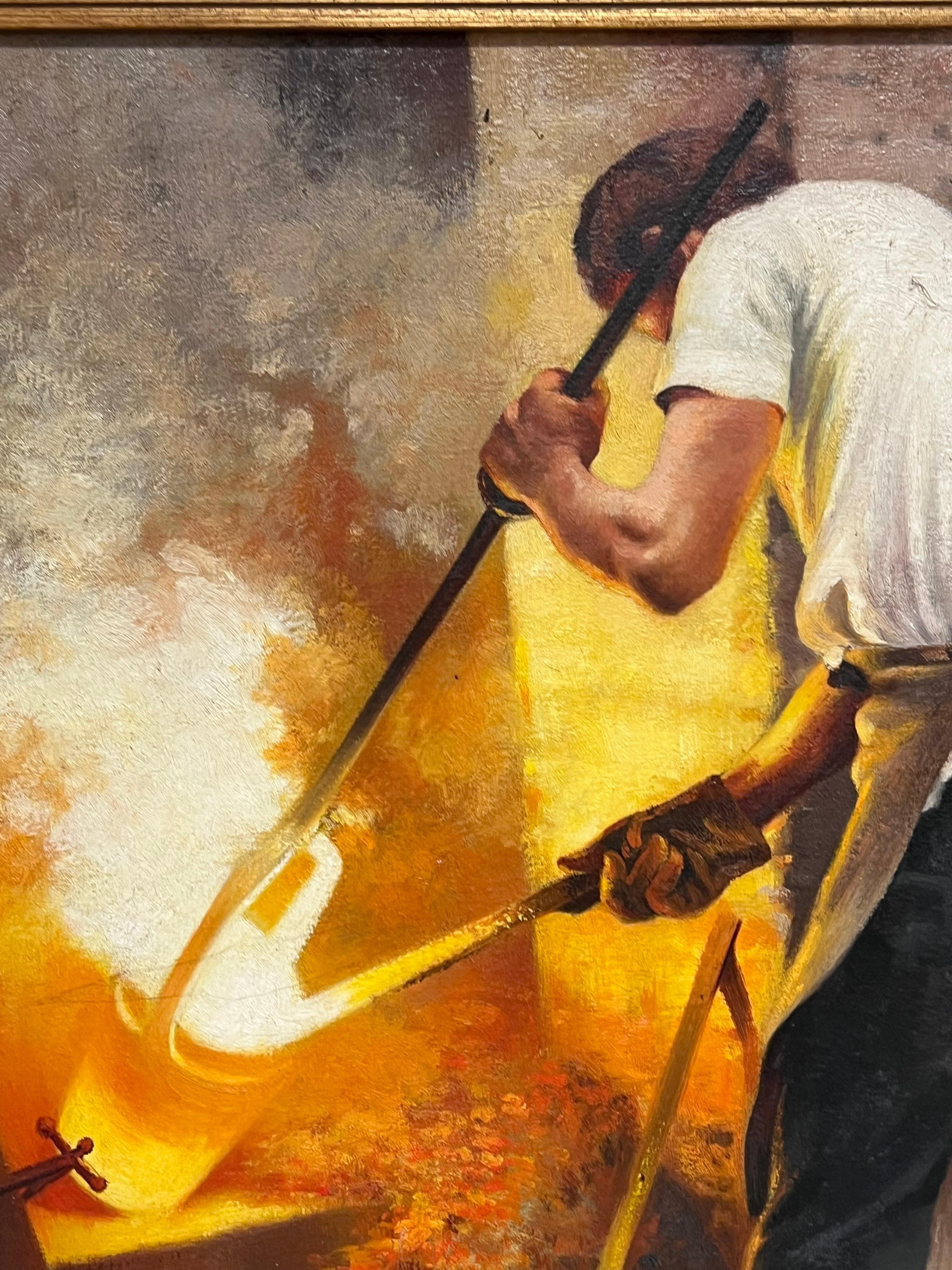 The Blacksmiths Forge (Forge des forgerons) Peinture à l'huile traditionnelle anglaise avec portrait de la vie rurale en vente 1